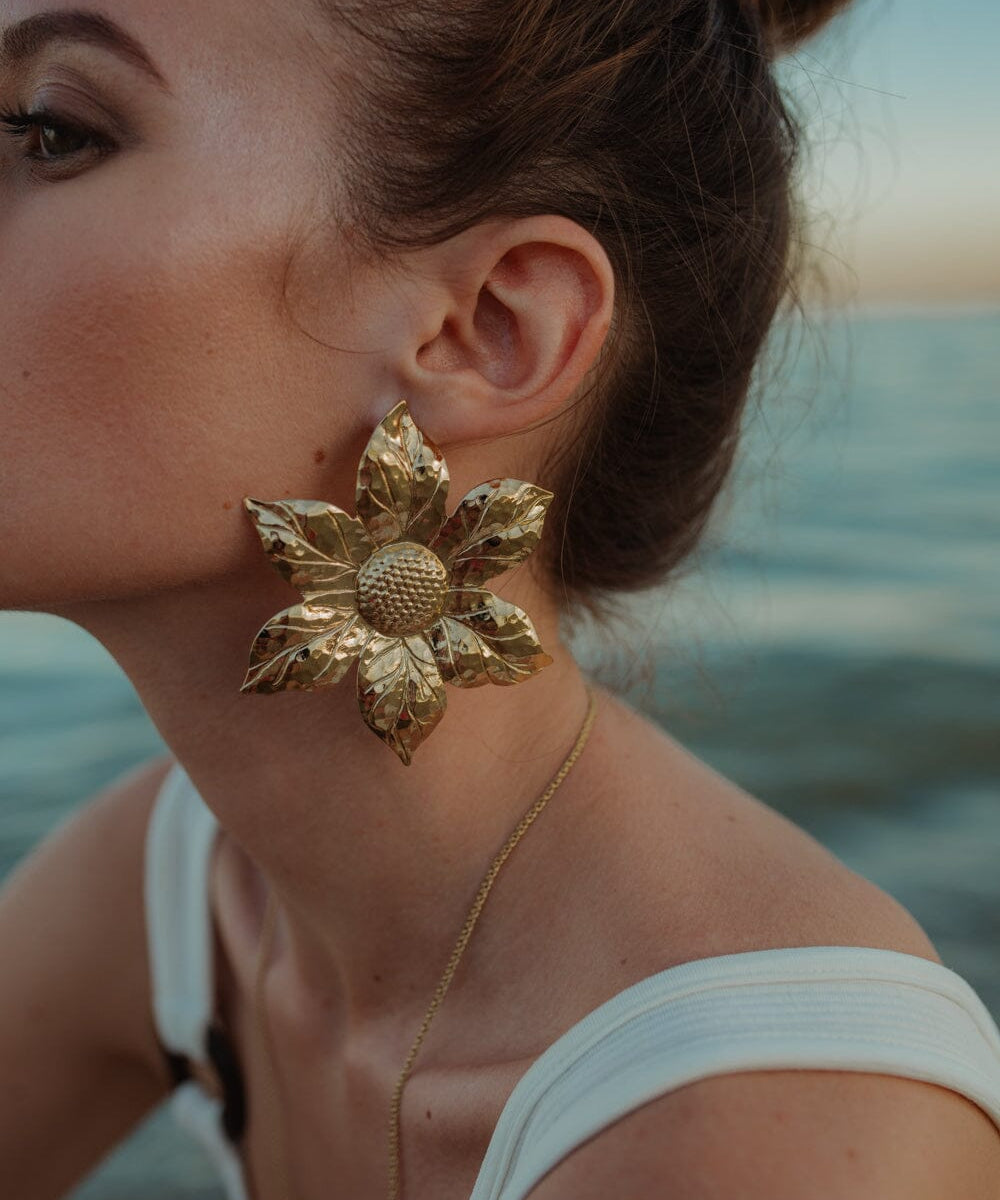 Maxi Boucles d'Oreilles Puces Hespéris Or Fleurs Boucles d'Oreilles Monsieur Simone