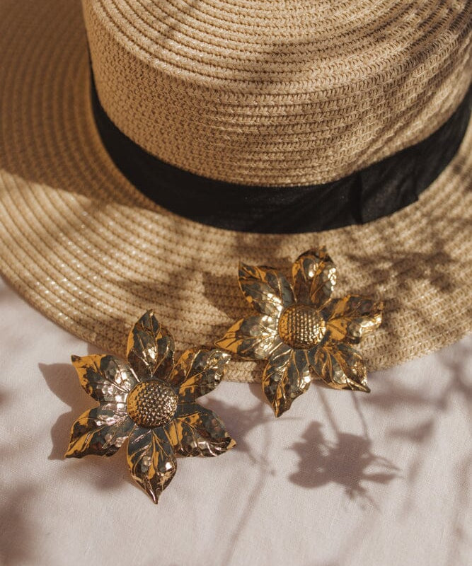 Maxi Boucles d'Oreilles Puces Hespéris Or Fleurs Boucles d'Oreilles Monsieur Simone