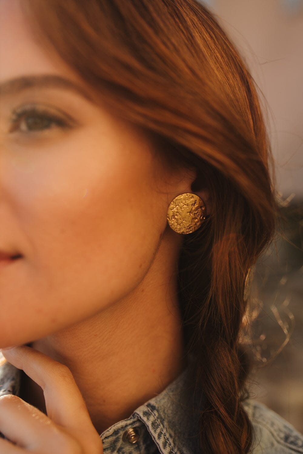 Maxi Boucles d'Oreilles Puces Hestia Argent Ronds Martelés Boucles d'Oreilles Monsieur Simone