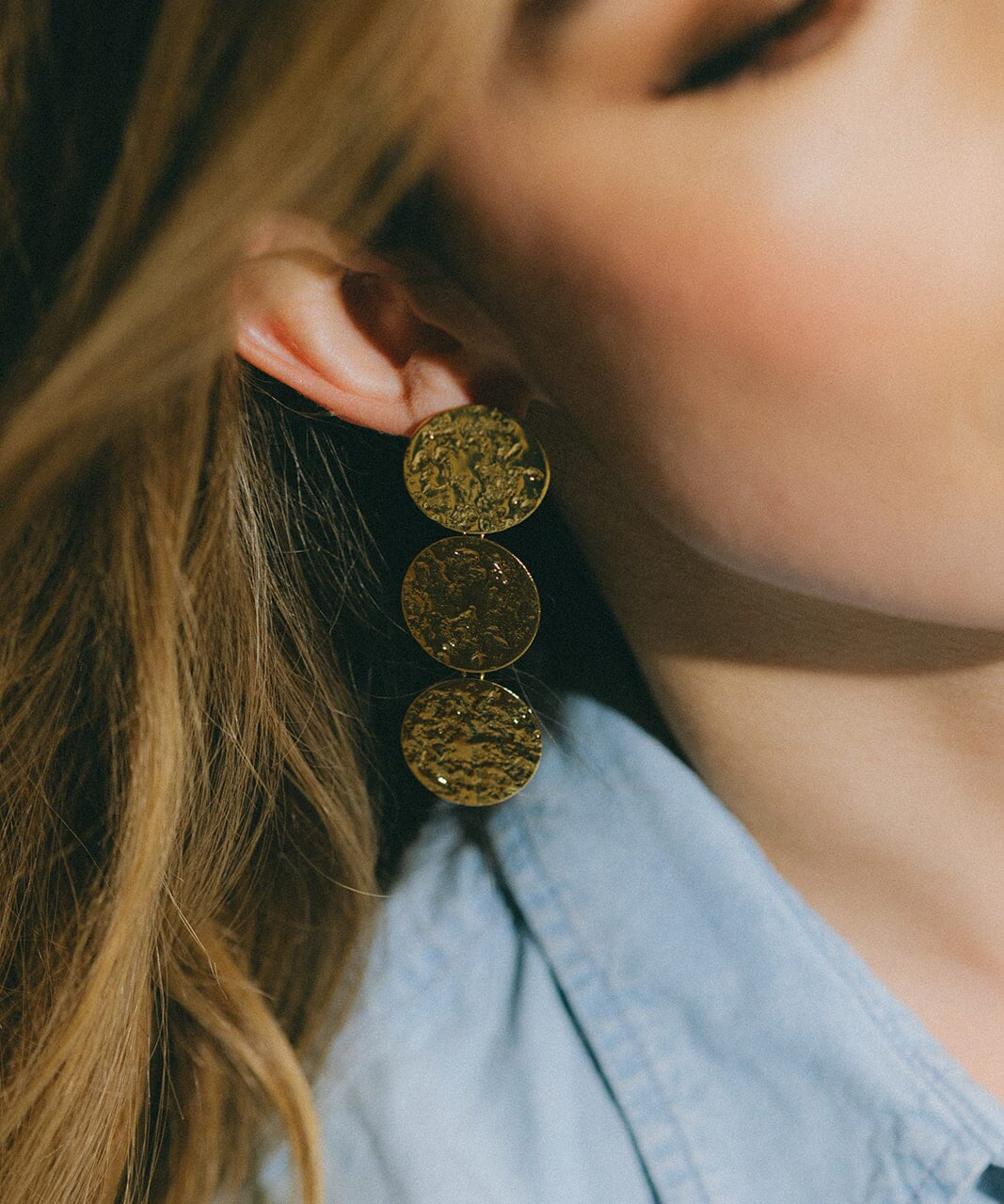 Maxi Boucles d'Oreilles Puces Pendantes Hestia Argent Ronds Martelés Boucles d'Oreilles Monsieur Simone