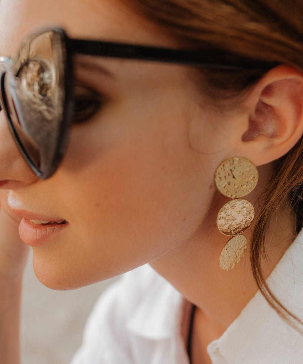 Maxi Boucles d'Oreilles Puces Pendantes Hestia Or Ronds Martelés Boucles d'Oreilles Monsieur Simone