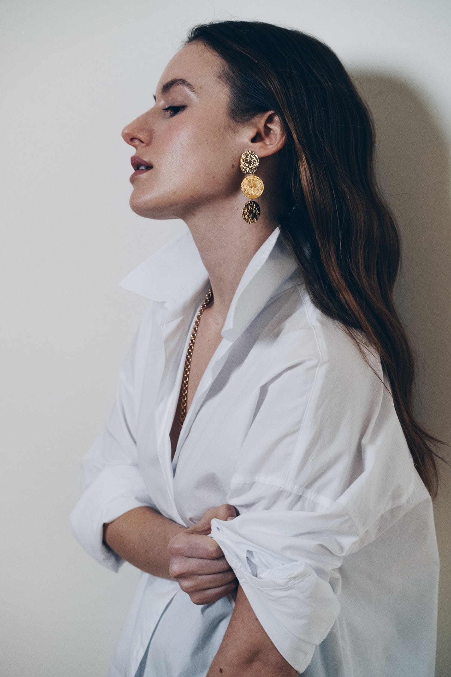 Maxi Boucles d'Oreilles Puces Pendantes Hestia Or Ronds Martelés Boucles d'Oreilles Monsieur Simone