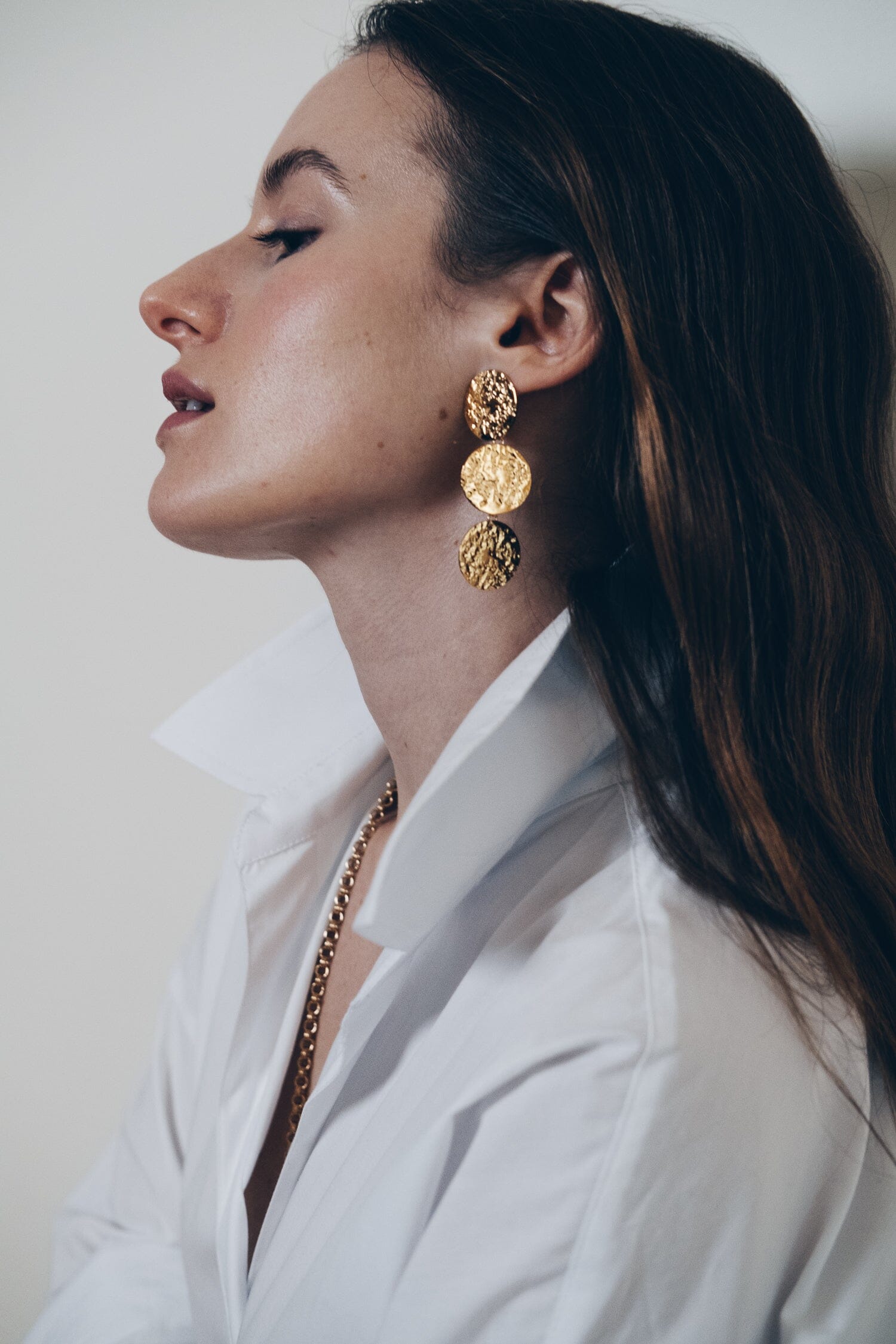 Maxi Boucles d'Oreilles Puces Pendantes Hestia Or Ronds Martelés Boucles d'Oreilles Monsieur Simone