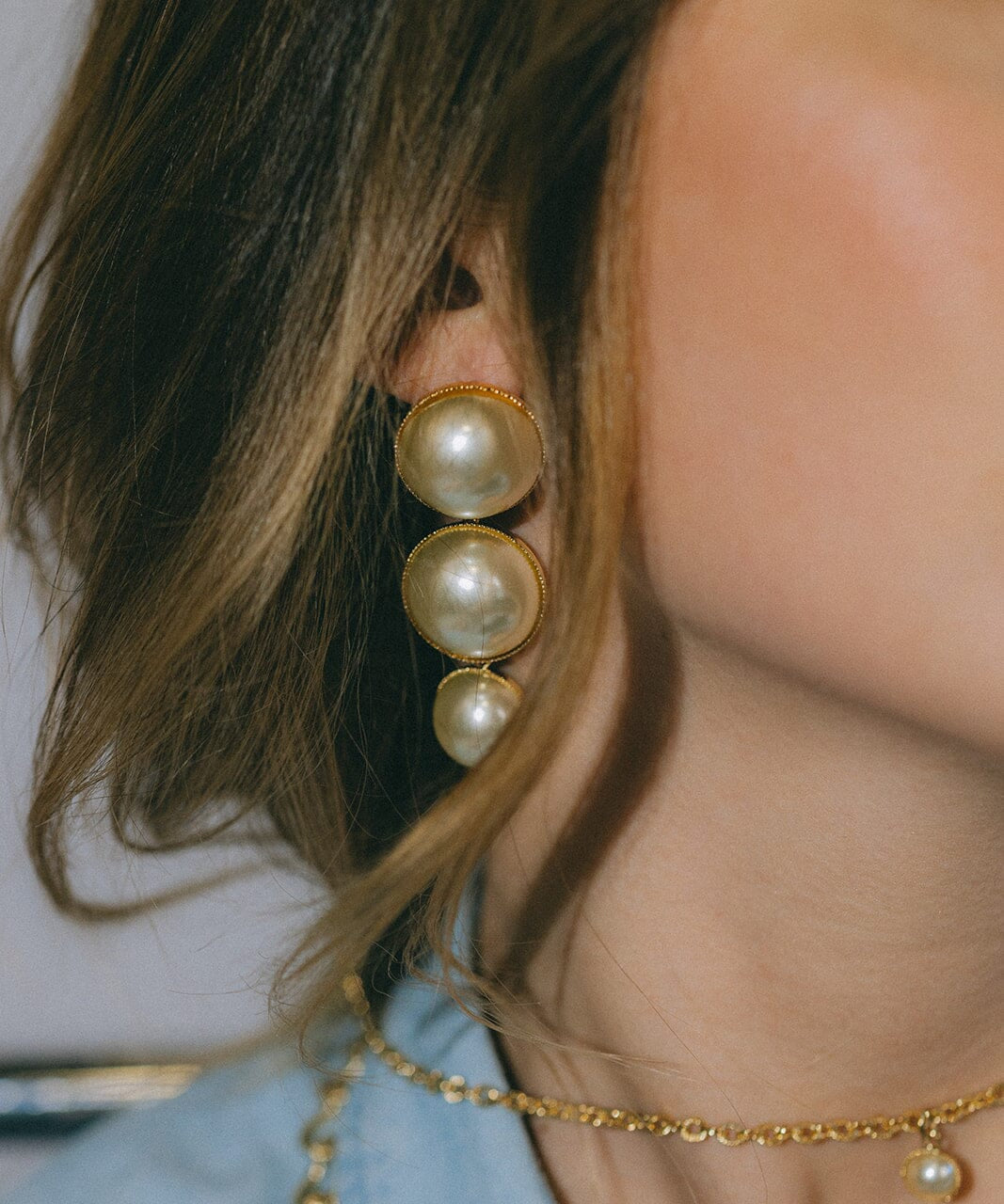 Maxi Boucles d'Oreilles Puces Pendantes Nélya Or Perles Boucles d'Oreilles Monsieur Simone