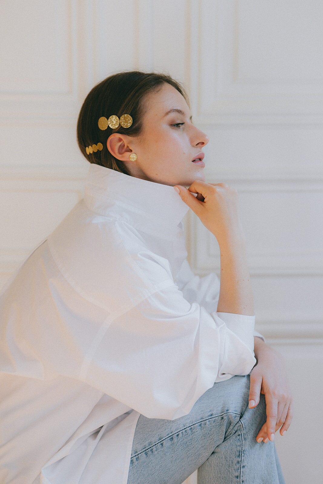 Mini Barrette Hestia Or Ronds Martelés Accessoires Monsieur Simone