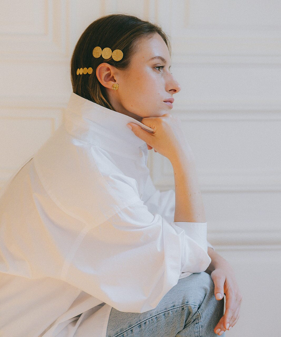 Mini Barrette Hestia Or Ronds Martelés Accessoires Monsieur Simone