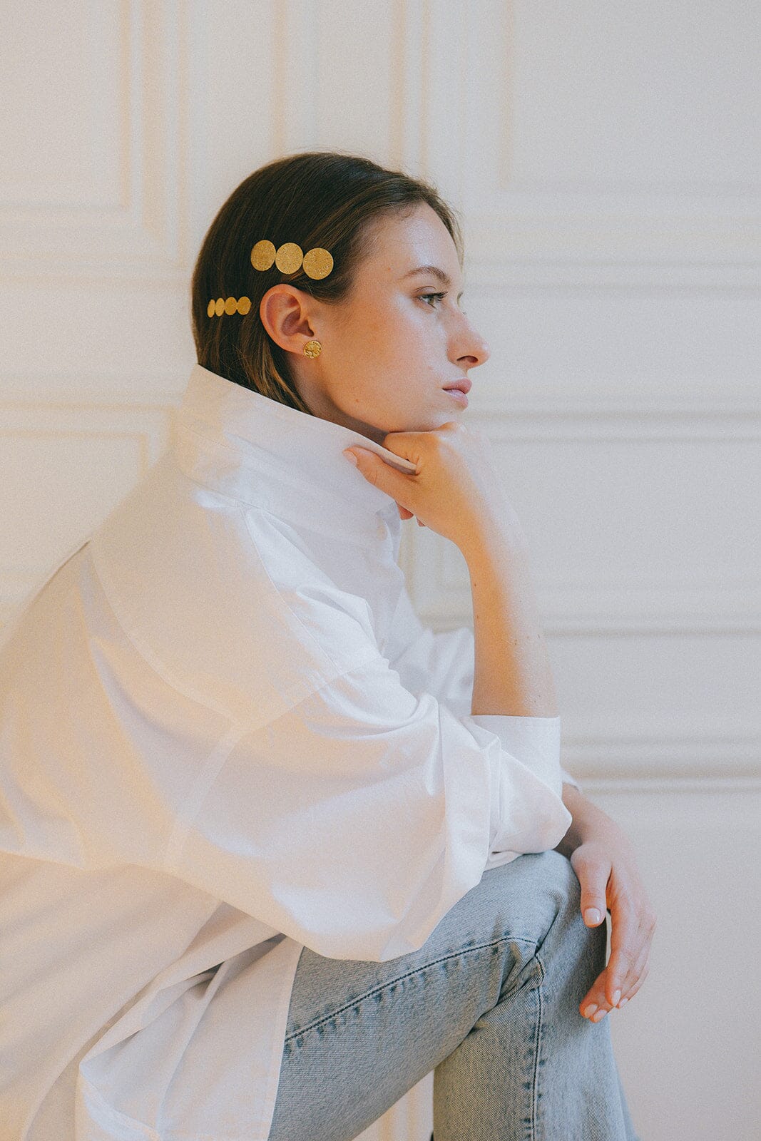 Mini Barrette Hestia Or Ronds Martelés Accessoires Monsieur Simone