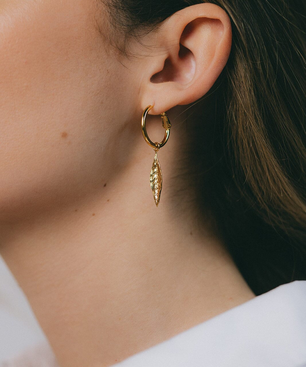 Mini Créoles Thalie Argent Feuilles Boucles d'Oreilles Monsieur Simone