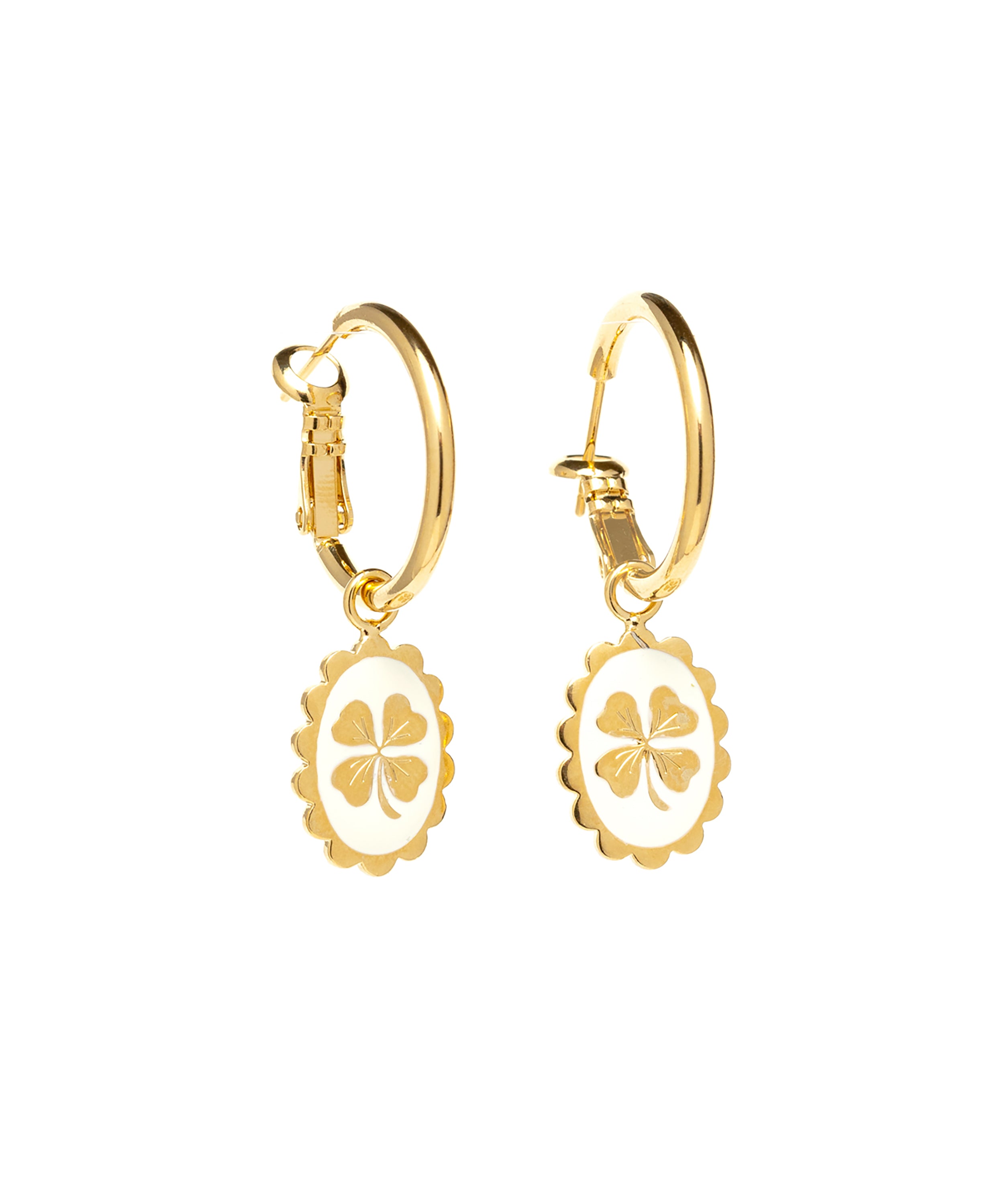 Mini Créoles Thémis Trèfles Or Ivoire Boucles d'Oreilles Monsieur Simone
