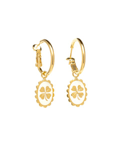 Mini Créoles Thémis Trèfles Or Ivoire Boucles d'Oreilles Monsieur Simone