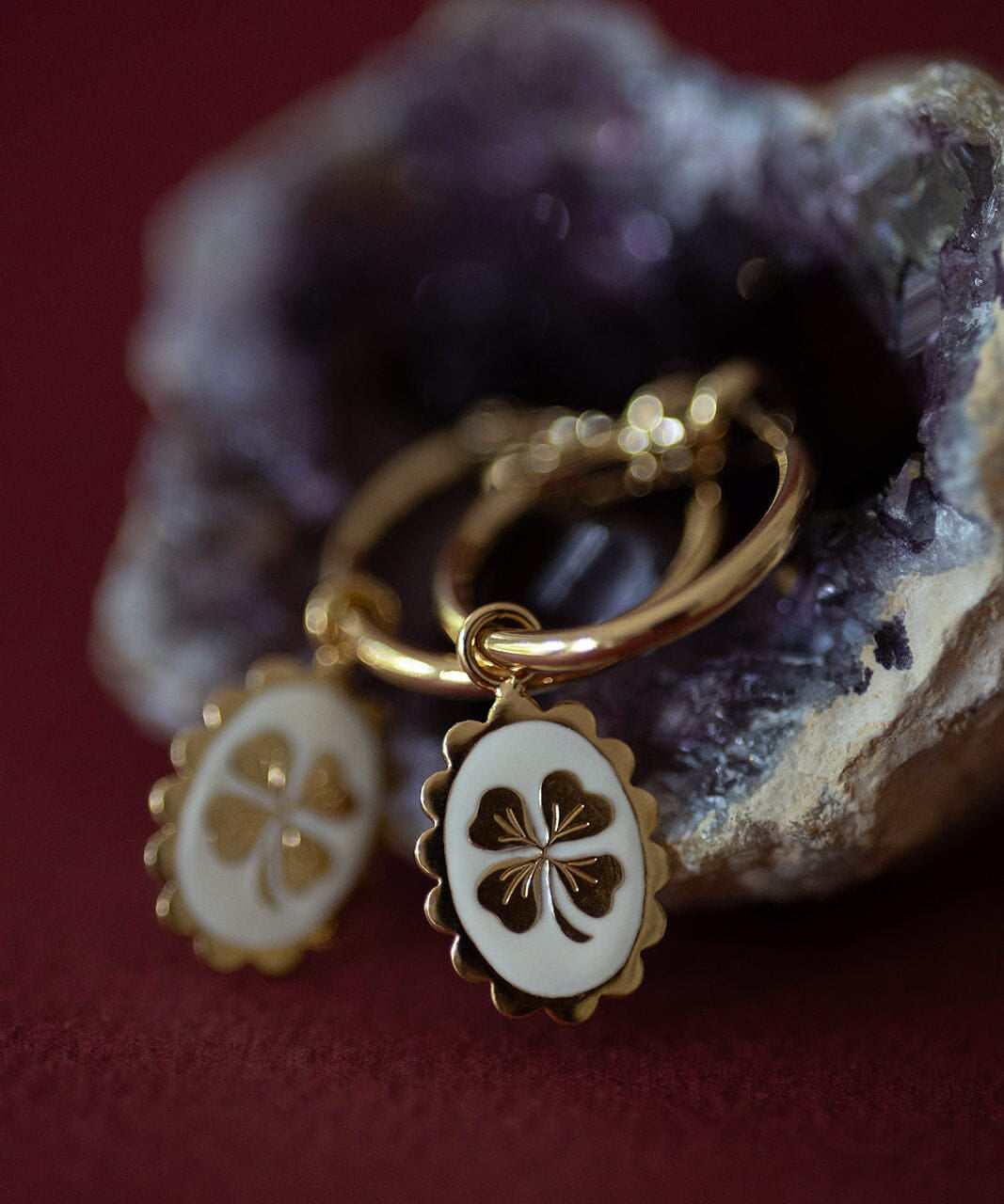 Mini Créoles Thémis Trèfles Or Ivoire Boucles d'Oreilles Monsieur Simone