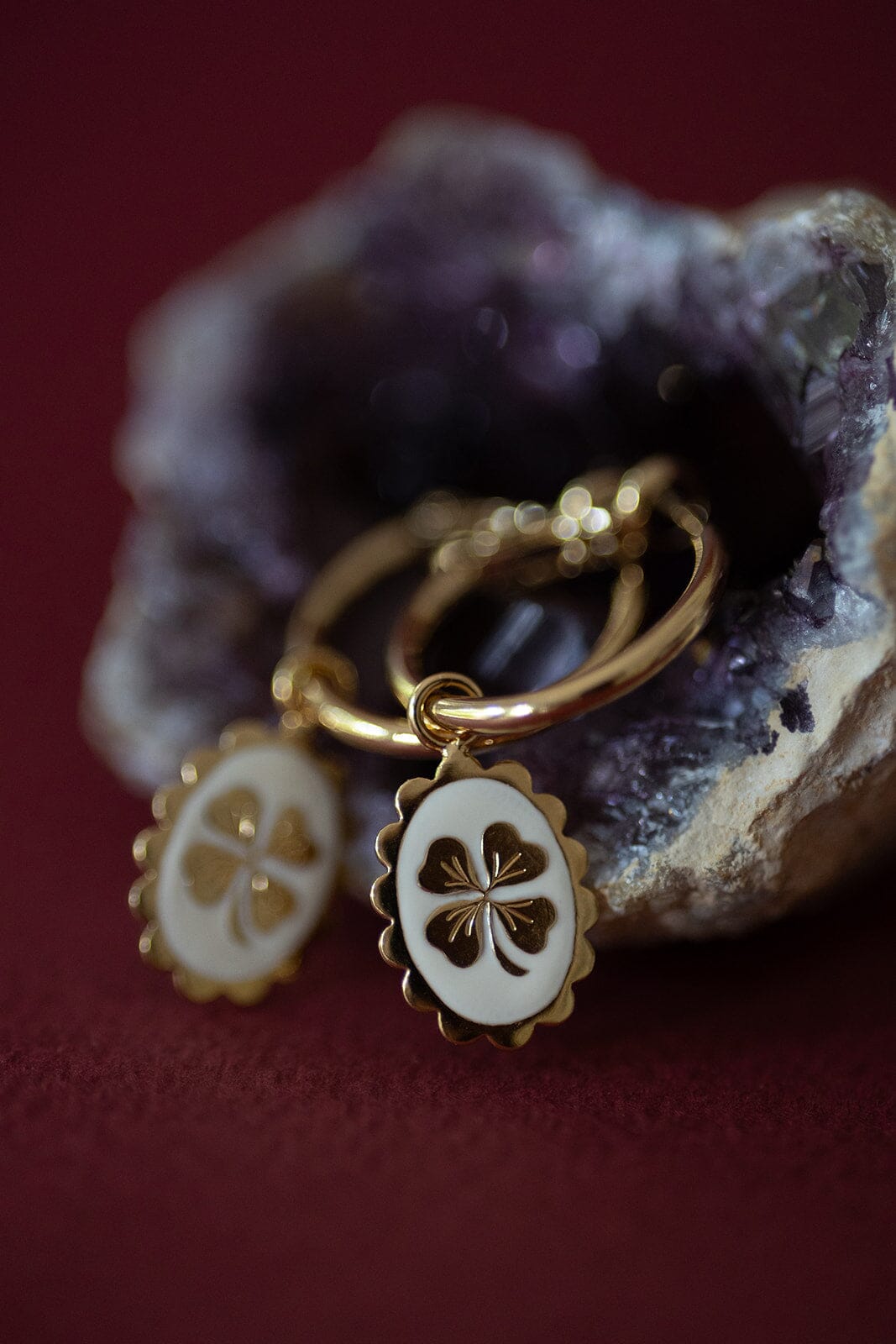 Mini Créoles Thémis Trèfles Or Ivoire Boucles d'Oreilles Monsieur Simone