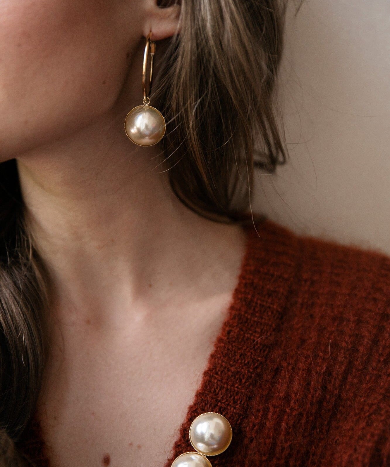 Petites Créoles Nélya Or Perles Boucles d'Oreilles Monsieur Simone