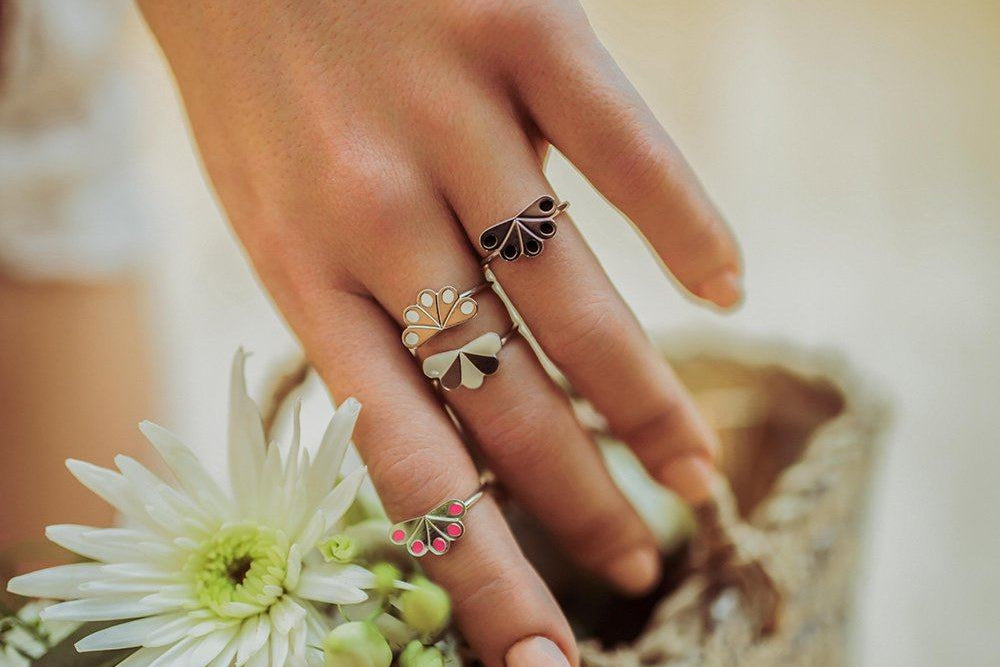 Bague Milo Argent Bleu Chardin Paon Rayures Bagues Monsieur Simone