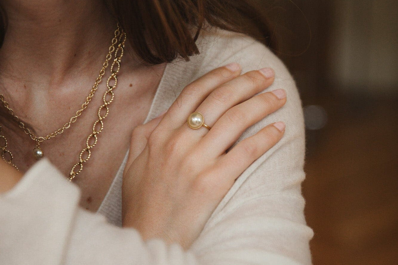 Bague Nélya Or Perle Ajustable Bagues Monsieur Simone