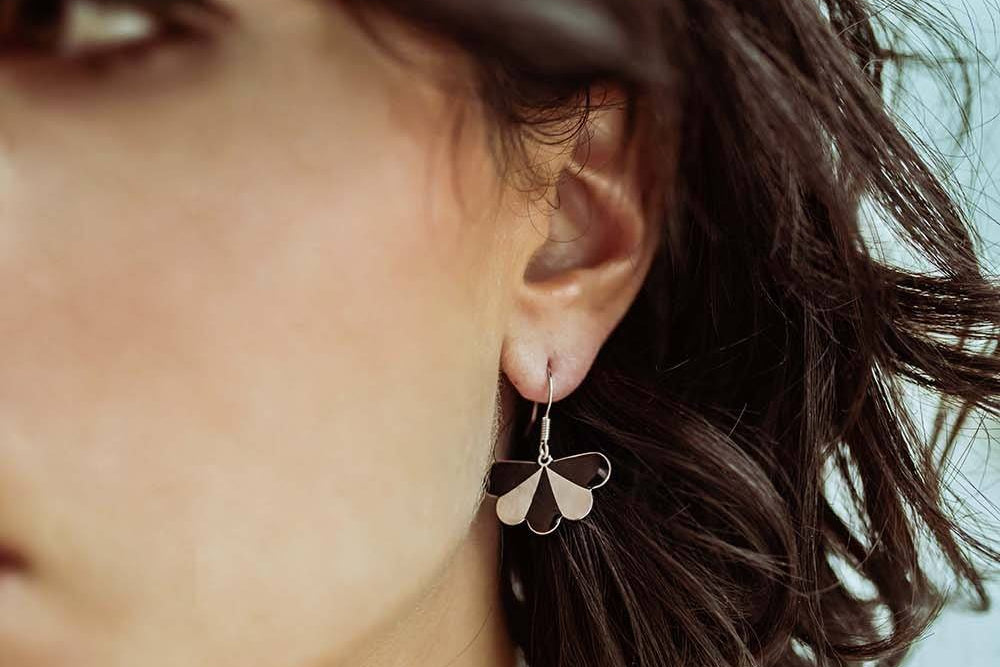 BO Dormeuses Tao Argent Ivoire Paon Ronds Boucles d'Oreilles Monsieur Simone