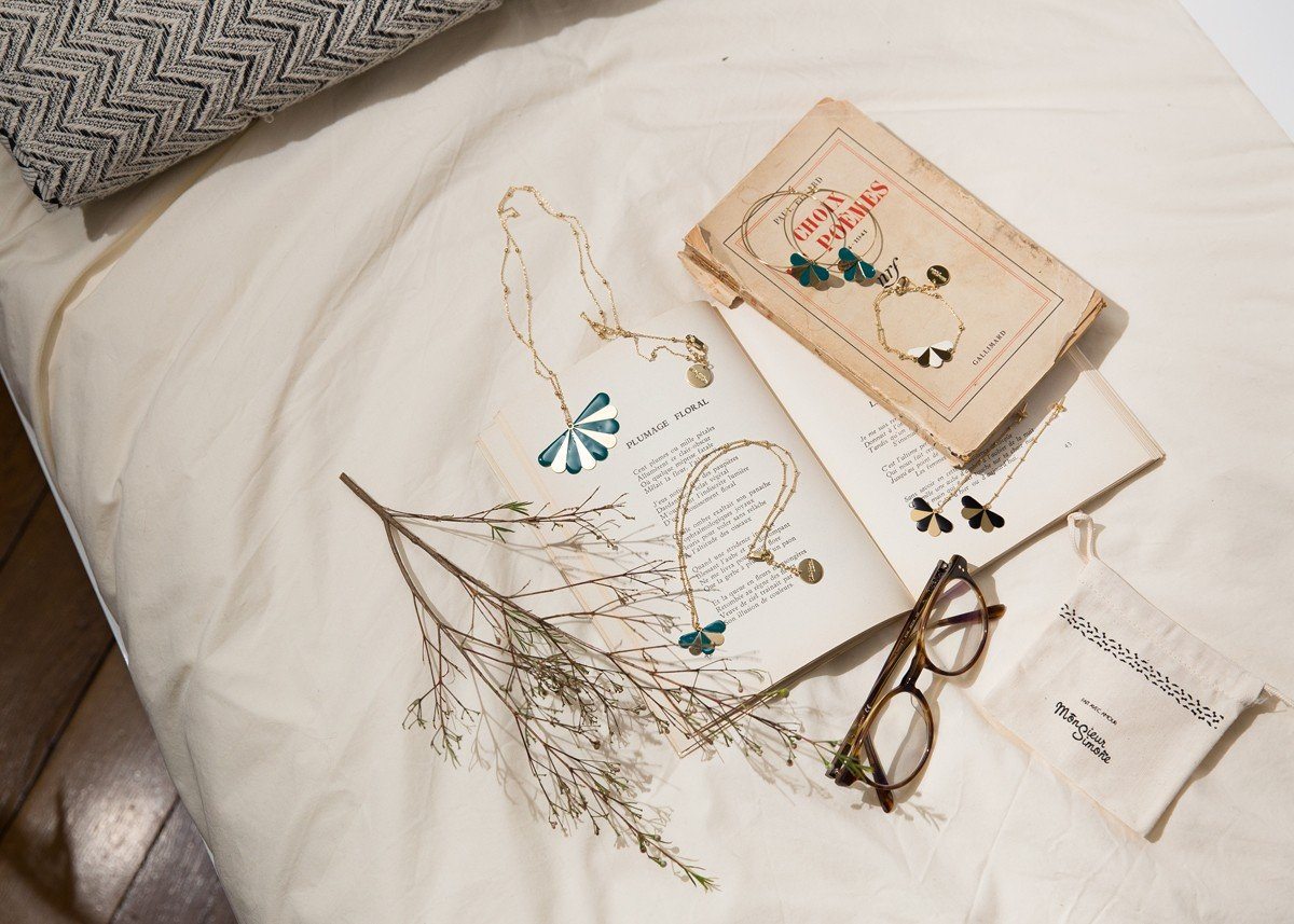 BO Pendantes Tao Or Bleu Chardin Paon Ronds Boucles d'Oreilles Monsieur Simone