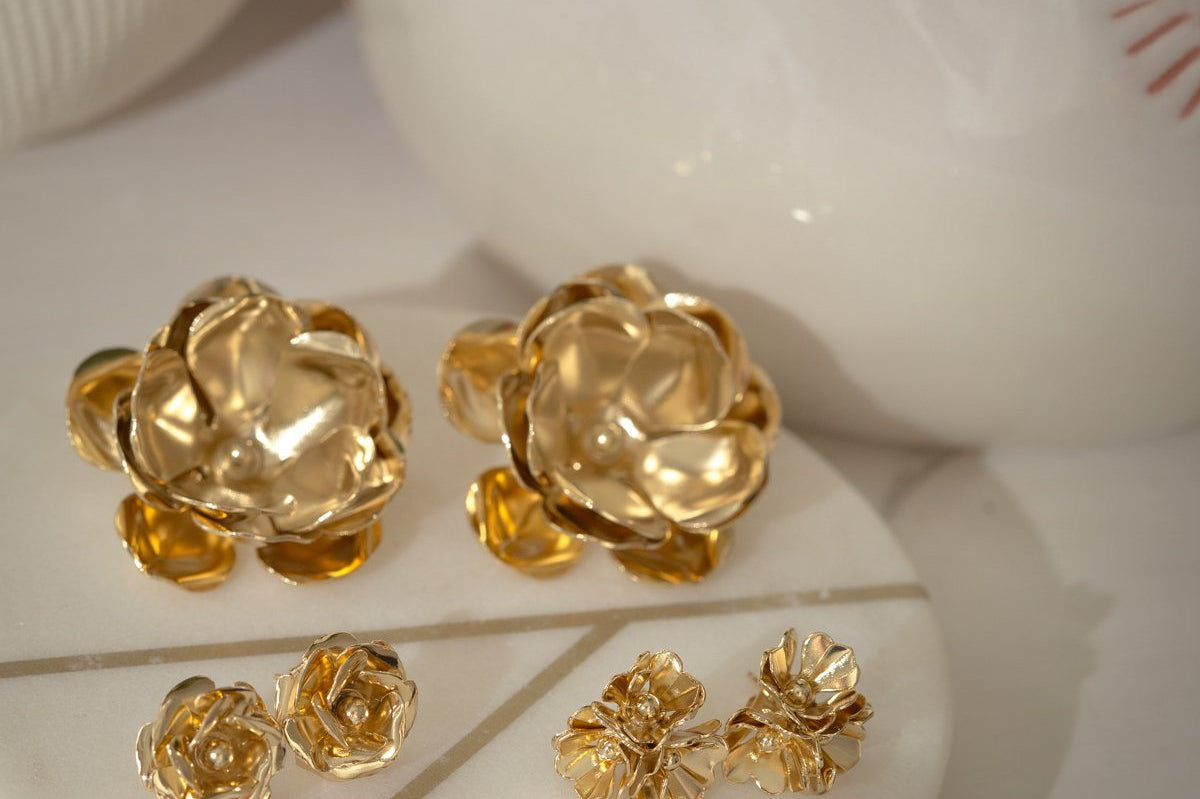 Boucles d'Oreilles Puces Aglaé Trio Or Fleurs Boucles d'Oreilles Monsieur Simone