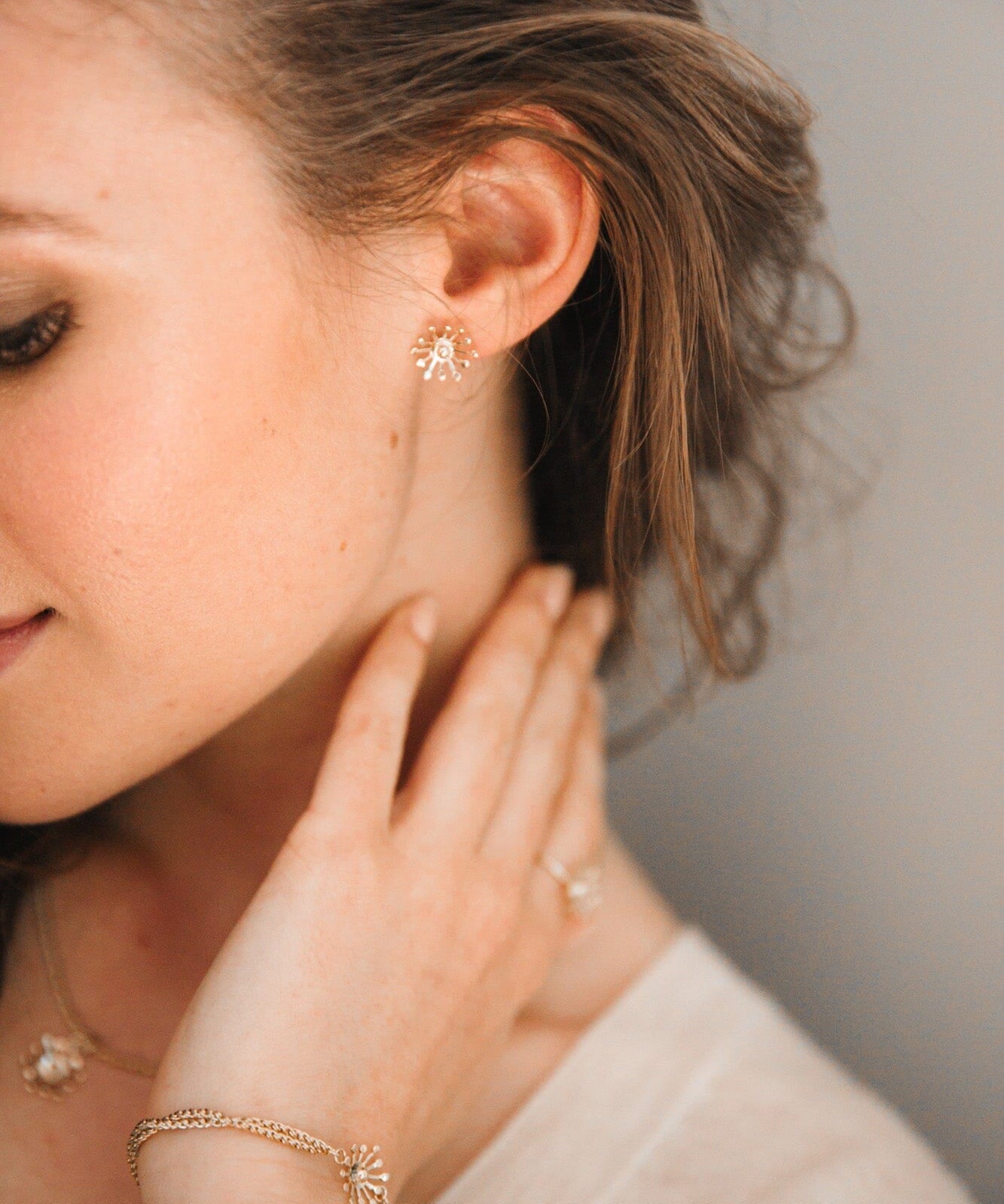 Boucles d'Oreilles Puces Rhéa Argent Flocons Boucles d'Oreilles Monsieur Simone