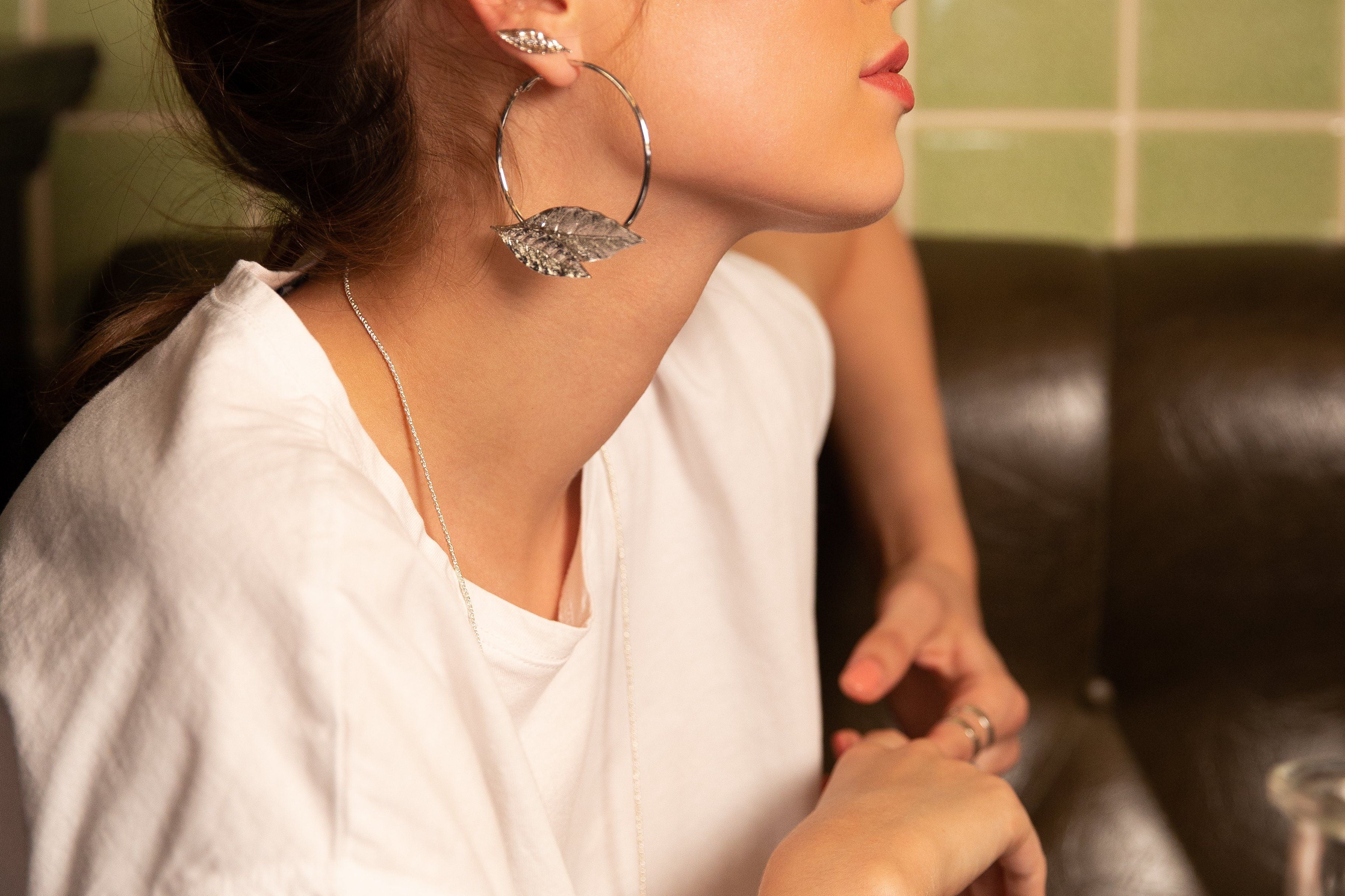 Boucles d'Oreilles Puces Thalie Argent Feuilles Boucles d'Oreilles Monsieur Simone