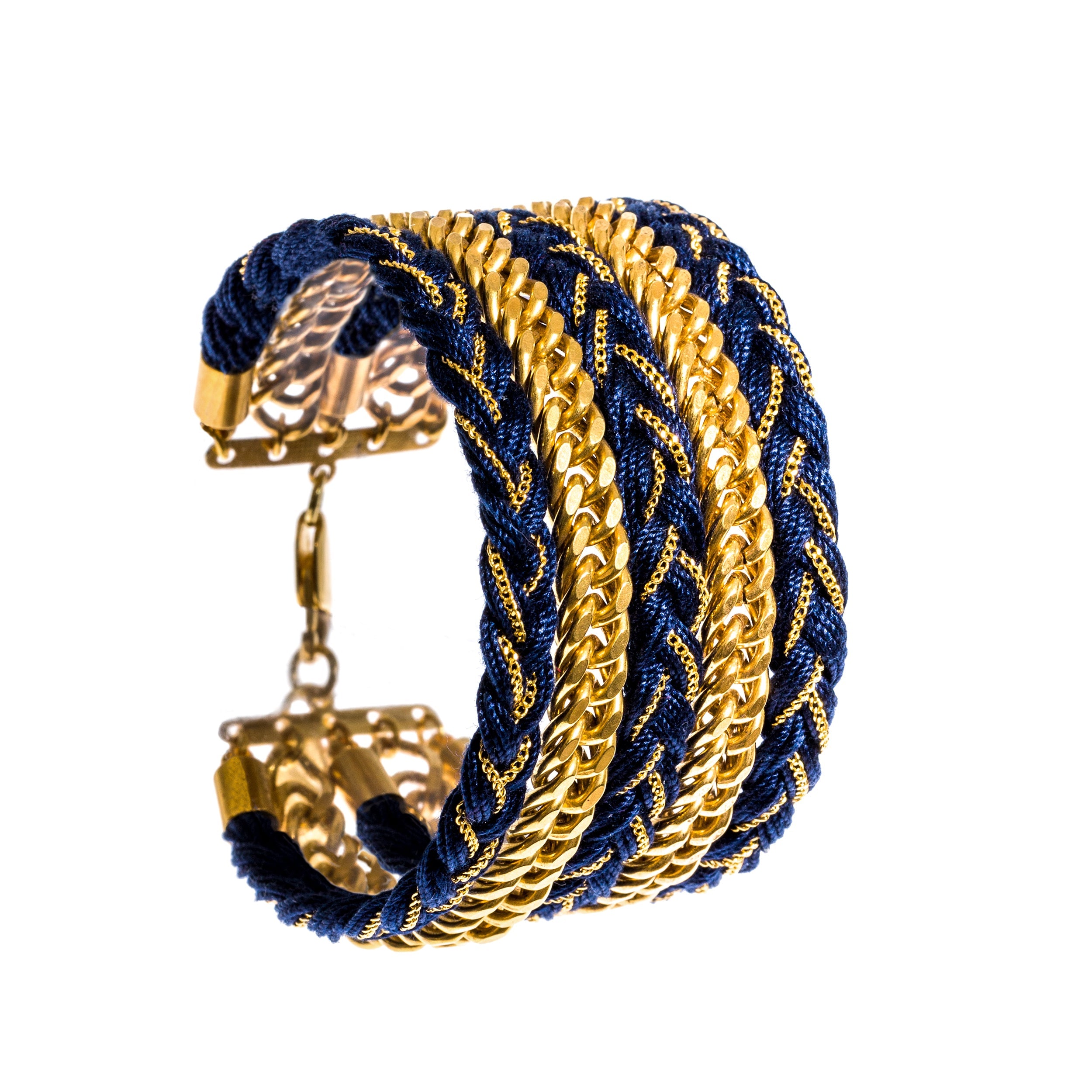 Bracelet Maxi Raoul Or Bleu Marine Tressé Bracelets Monsieur Simone