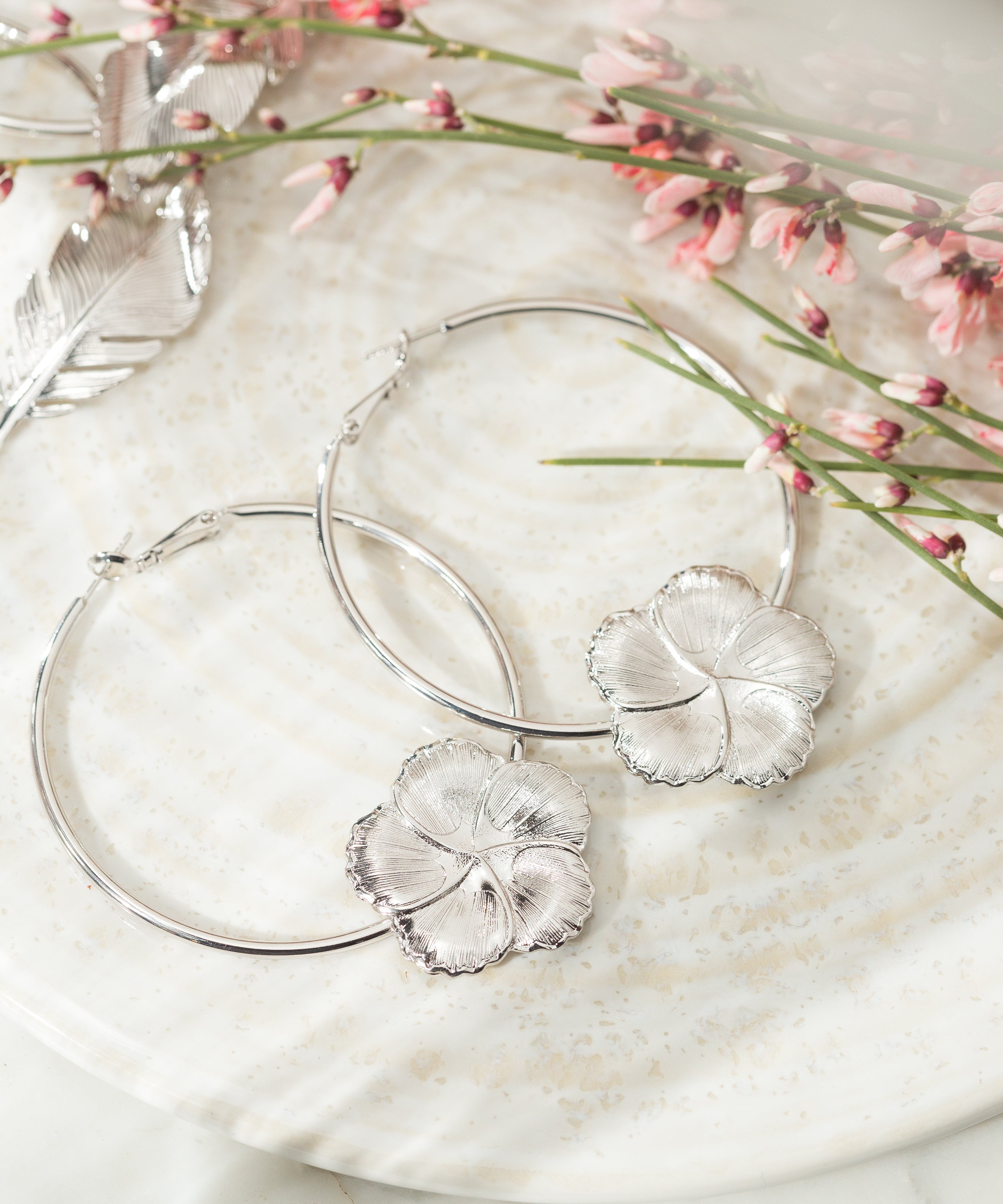 Créoles Hélios Argent Fleurs Boucles d'Oreilles Monsieur Simone