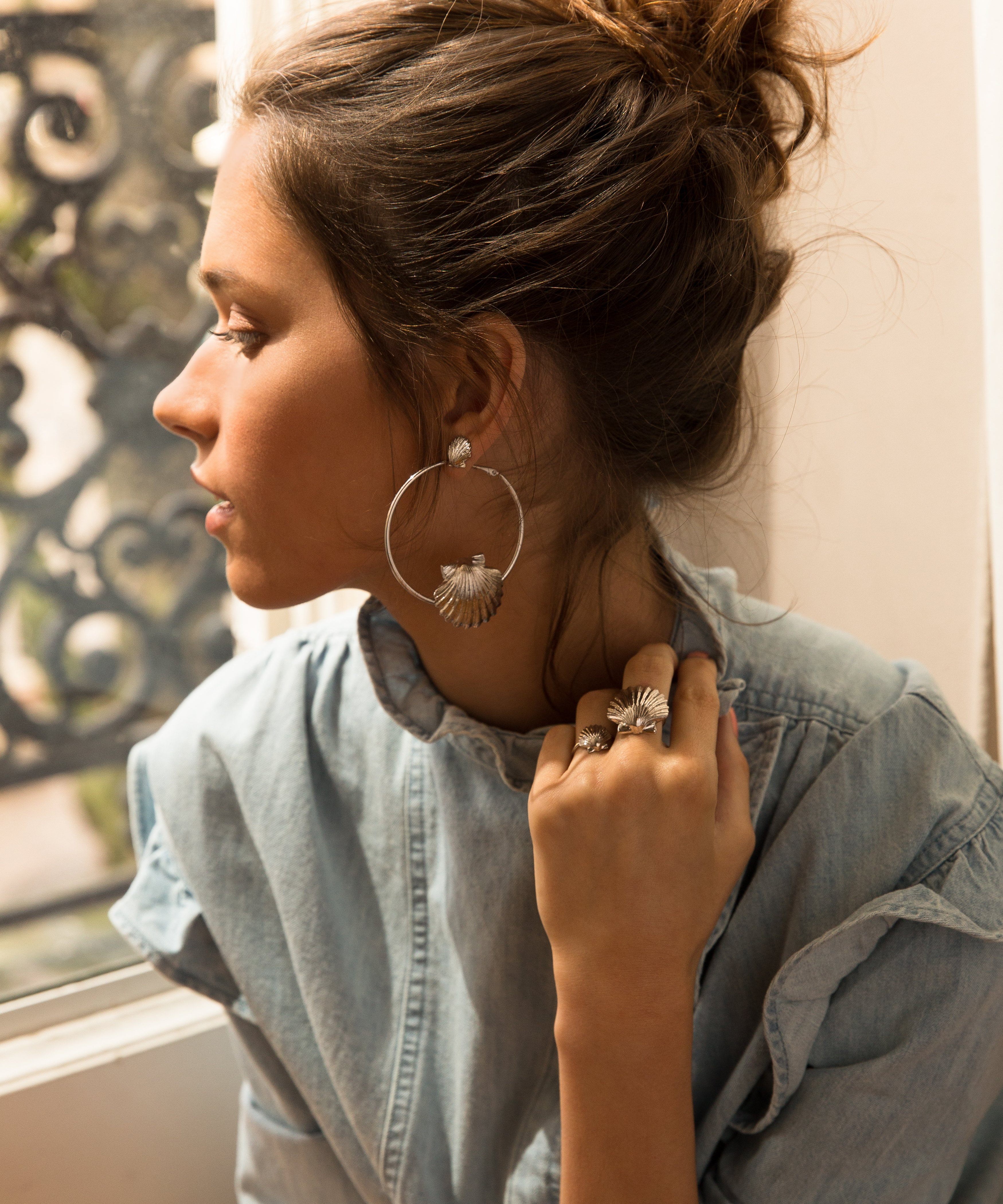 Créoles Nérée Argent Coquillages Boucles d'Oreilles Monsieur Simone