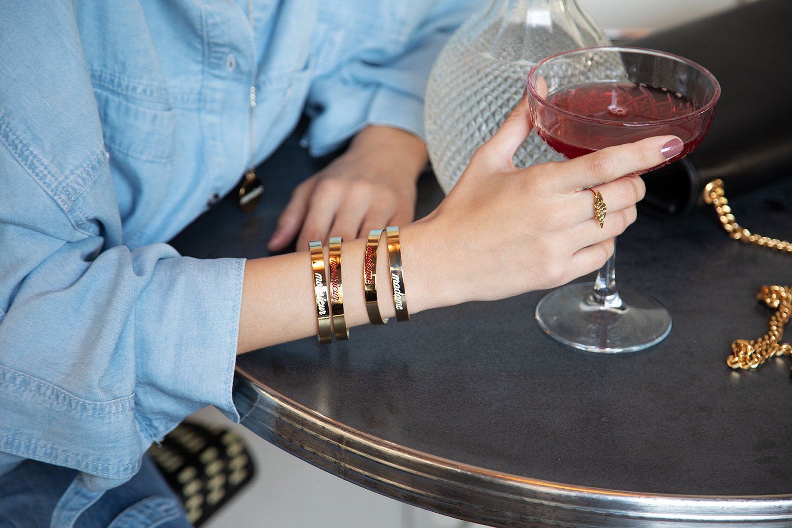 Jonc Gravé Madame Or Bleu Chardin Bracelets Monsieur Simone