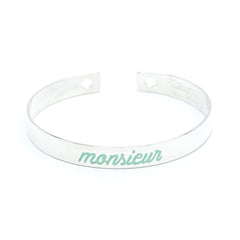 Jonc Gravé Monsieur Argent Vert Jade Bracelets Monsieur Simone