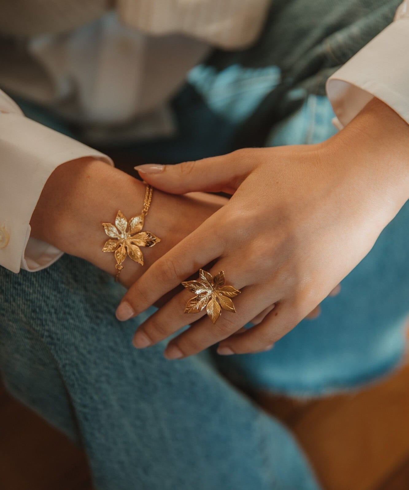 Maxi Bague Chloris Or Fleur Ajustable Bagues Monsieur Simone