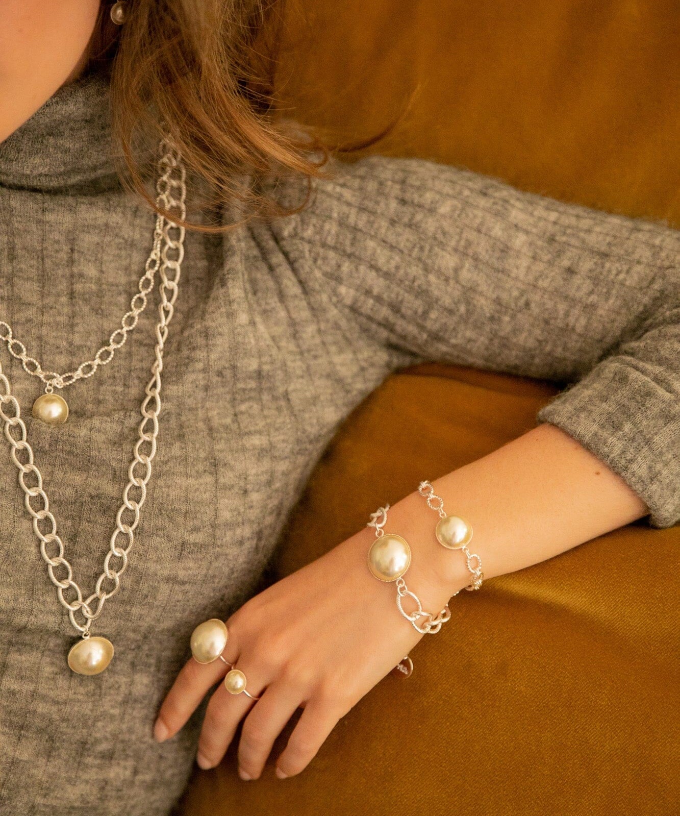 Maxi Bague Nélya Argent Perle Ajustable Bagues Monsieur Simone