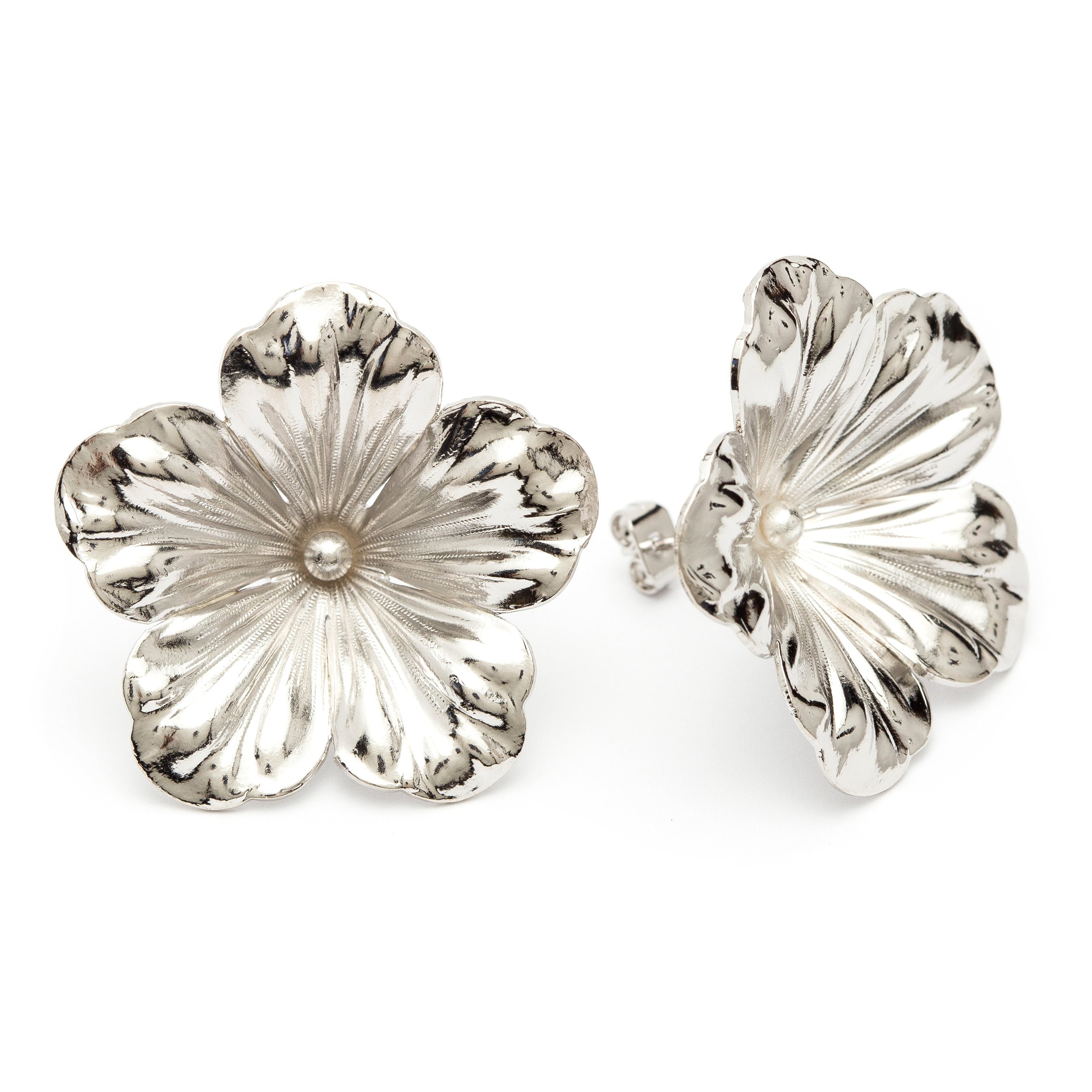 Maxi Boucles d'Oreilles Puces Gaïa Argent Fleurs Boucles d'Oreilles Monsieur Simone