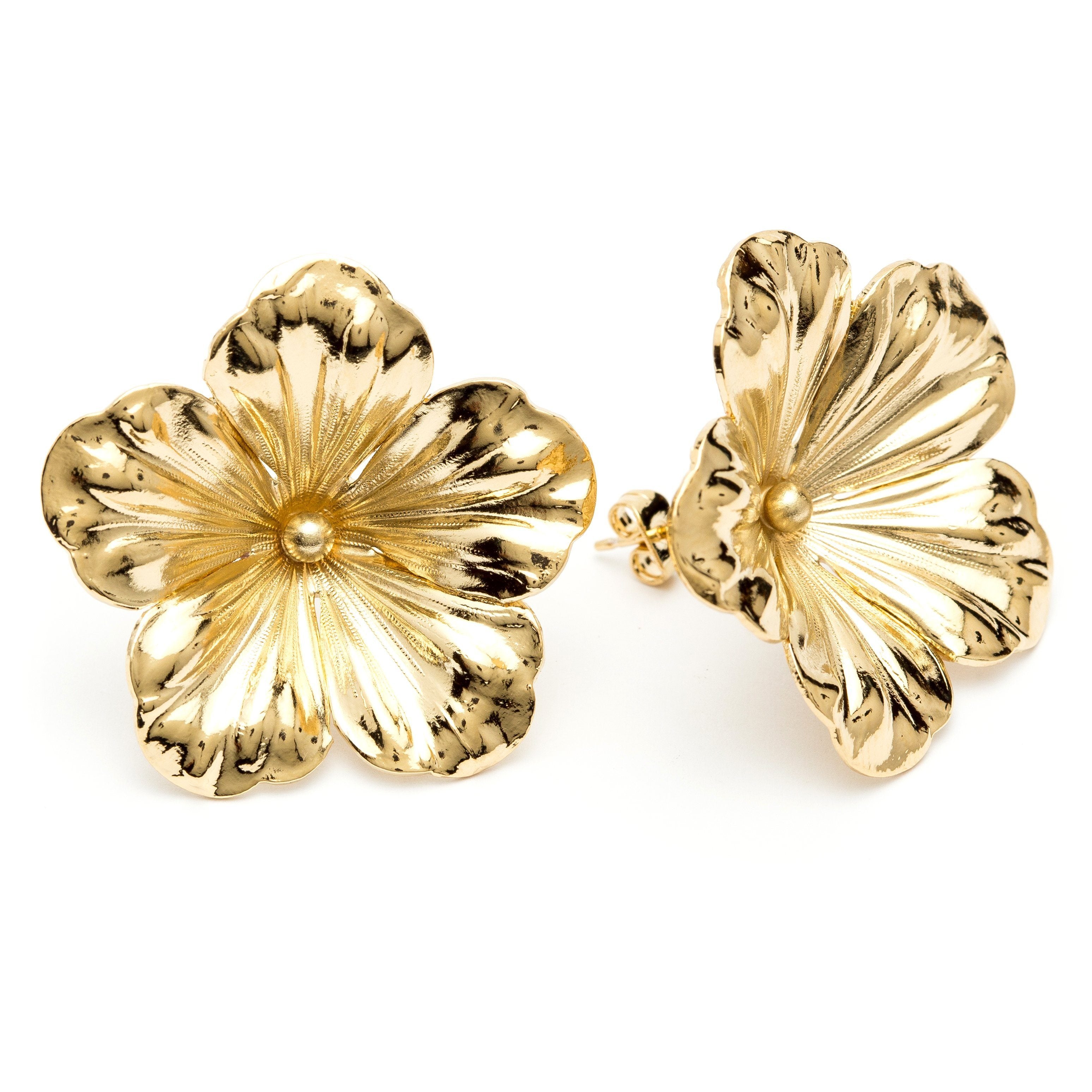 Maxi Boucles d'Oreilles Puces Gaïa Or Fleurs Boucles d'Oreilles Monsieur Simone