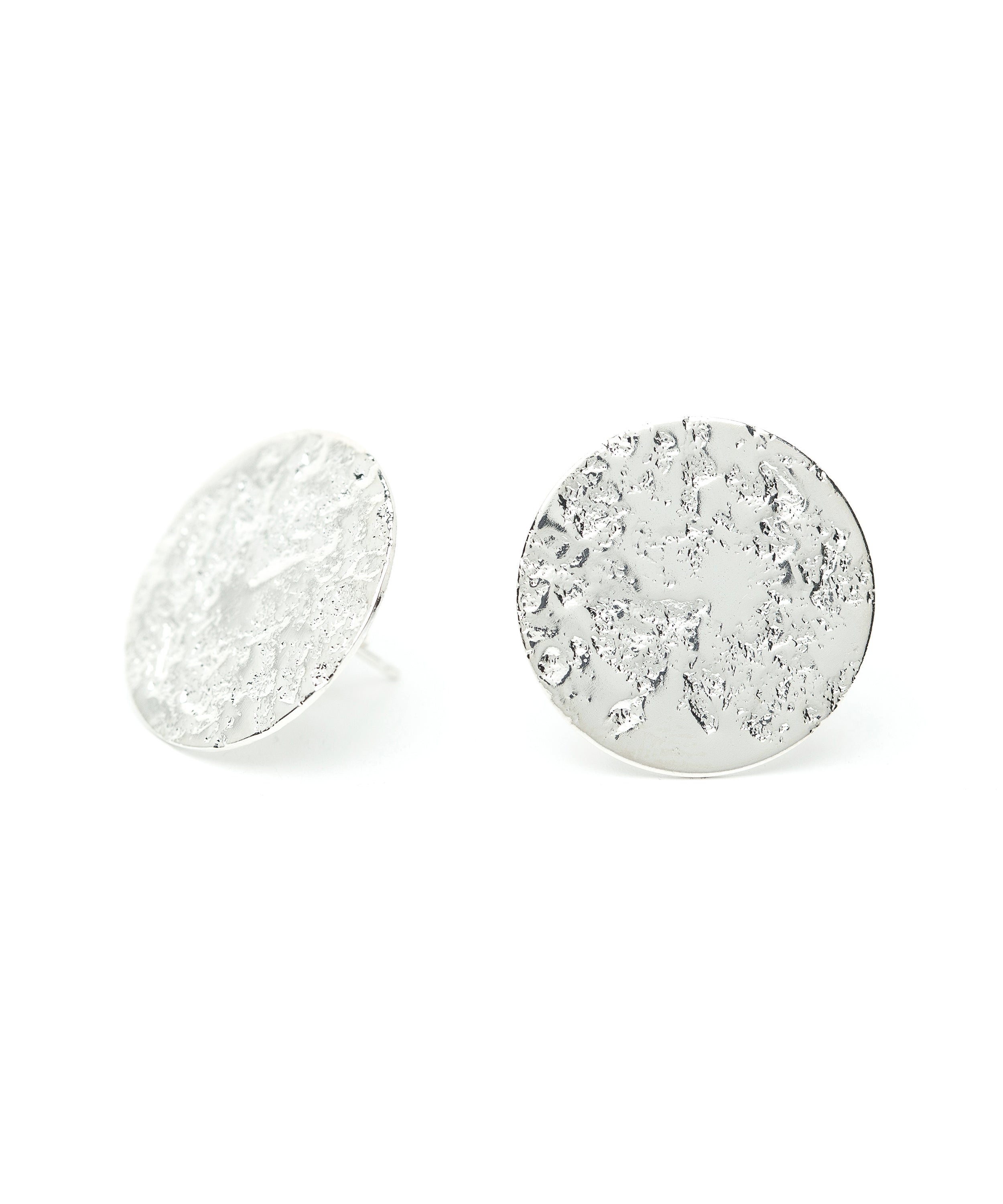 Maxi Boucles d'Oreilles Puces Hestia Argent Ronds Martelés Boucles d'Oreilles Monsieur Simone