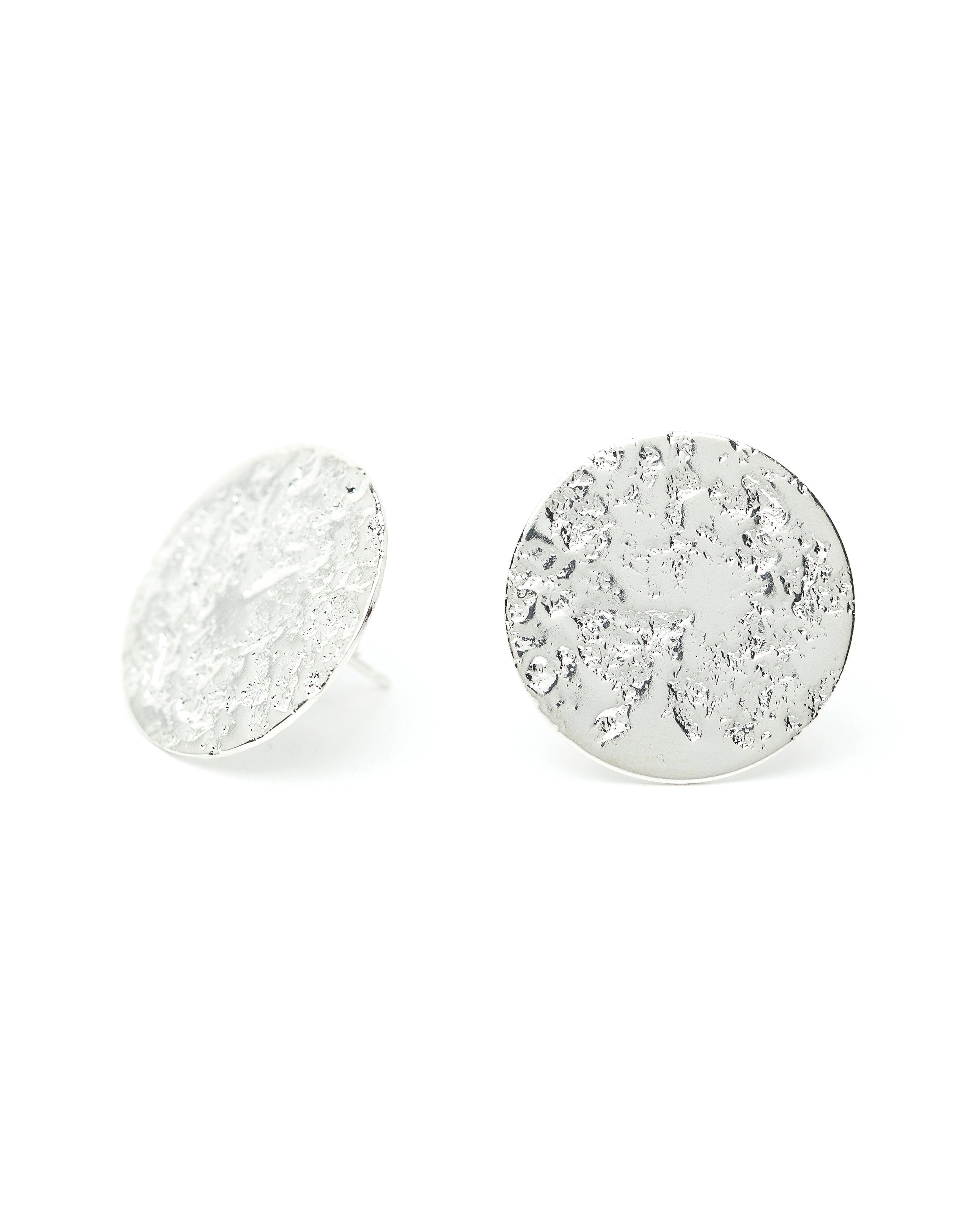 Maxi Boucles d'Oreilles Puces Hestia Argent Ronds Martelés Boucles d'Oreilles Monsieur Simone