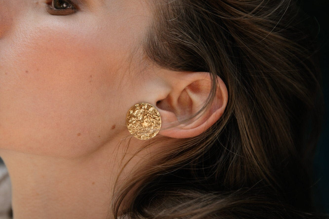 Maxi Boucles d'Oreilles Puces Hestia Argent Ronds Martelés Boucles d'Oreilles Monsieur Simone