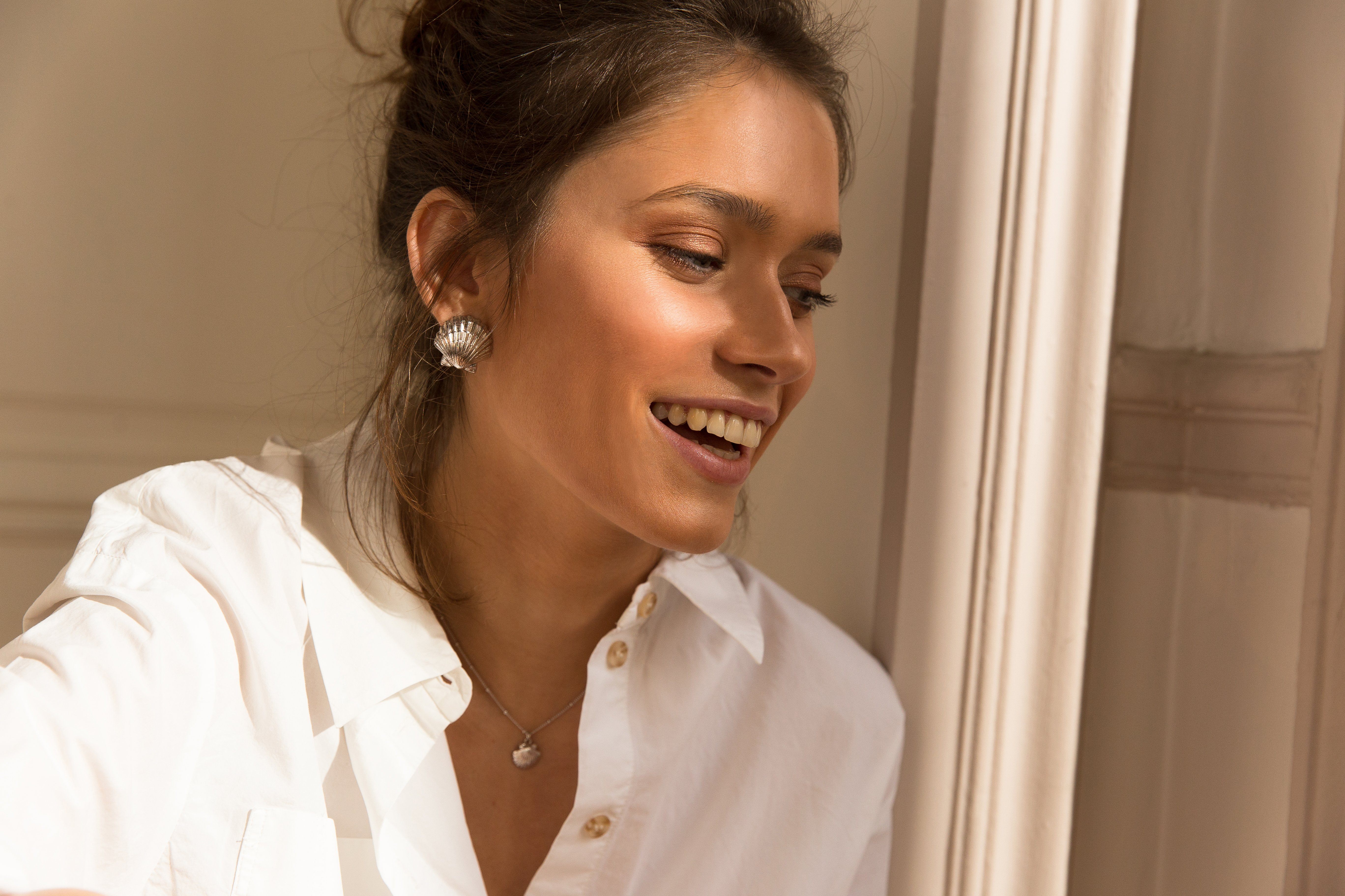 Maxi Boucles d'Oreilles Puces Nérée Argent Coquillages Boucles d'Oreilles Monsieur Simone