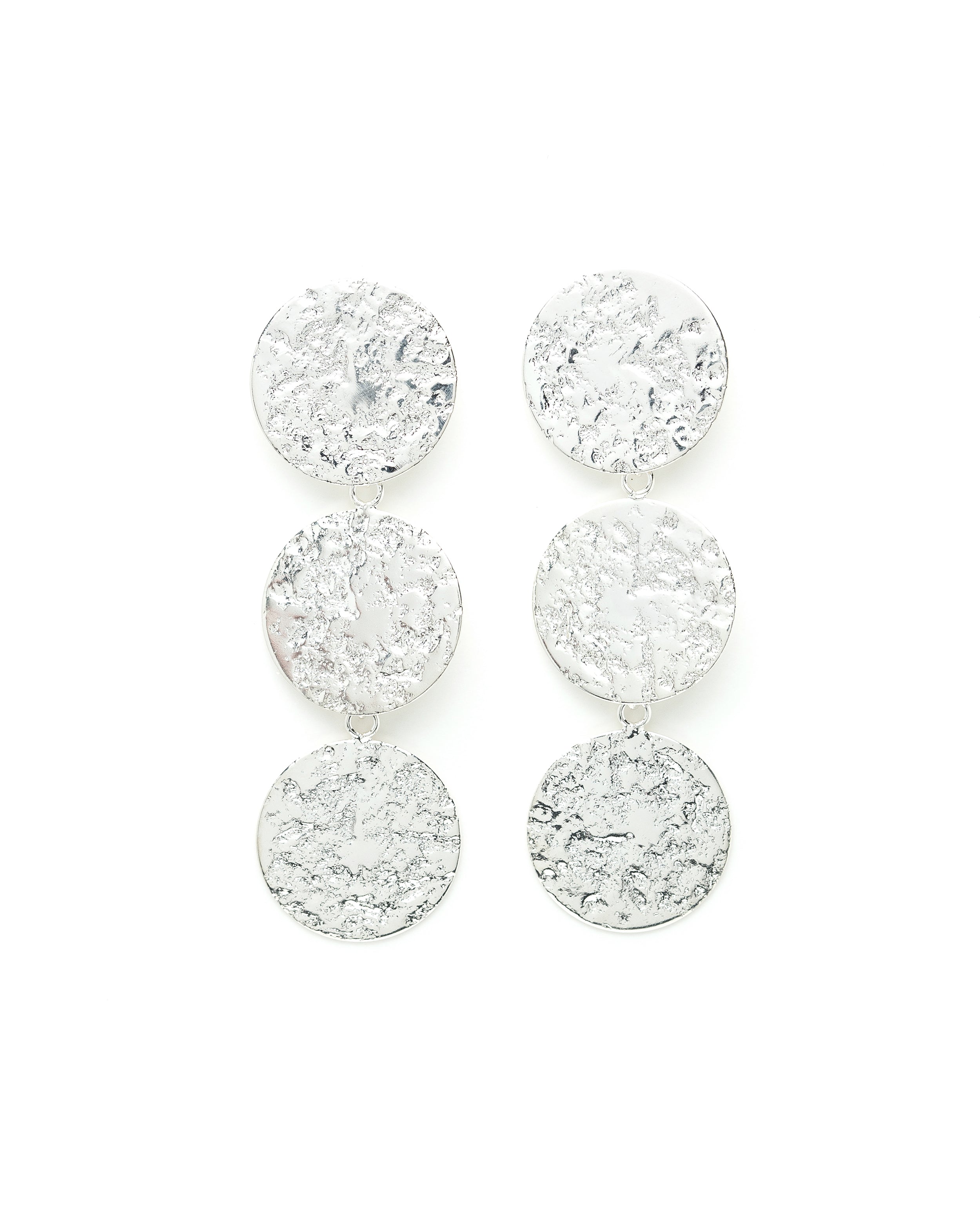 Maxi Boucles d'Oreilles Puces Pendantes Hestia Argent Ronds Martelés Boucles d'Oreilles Monsieur Simone