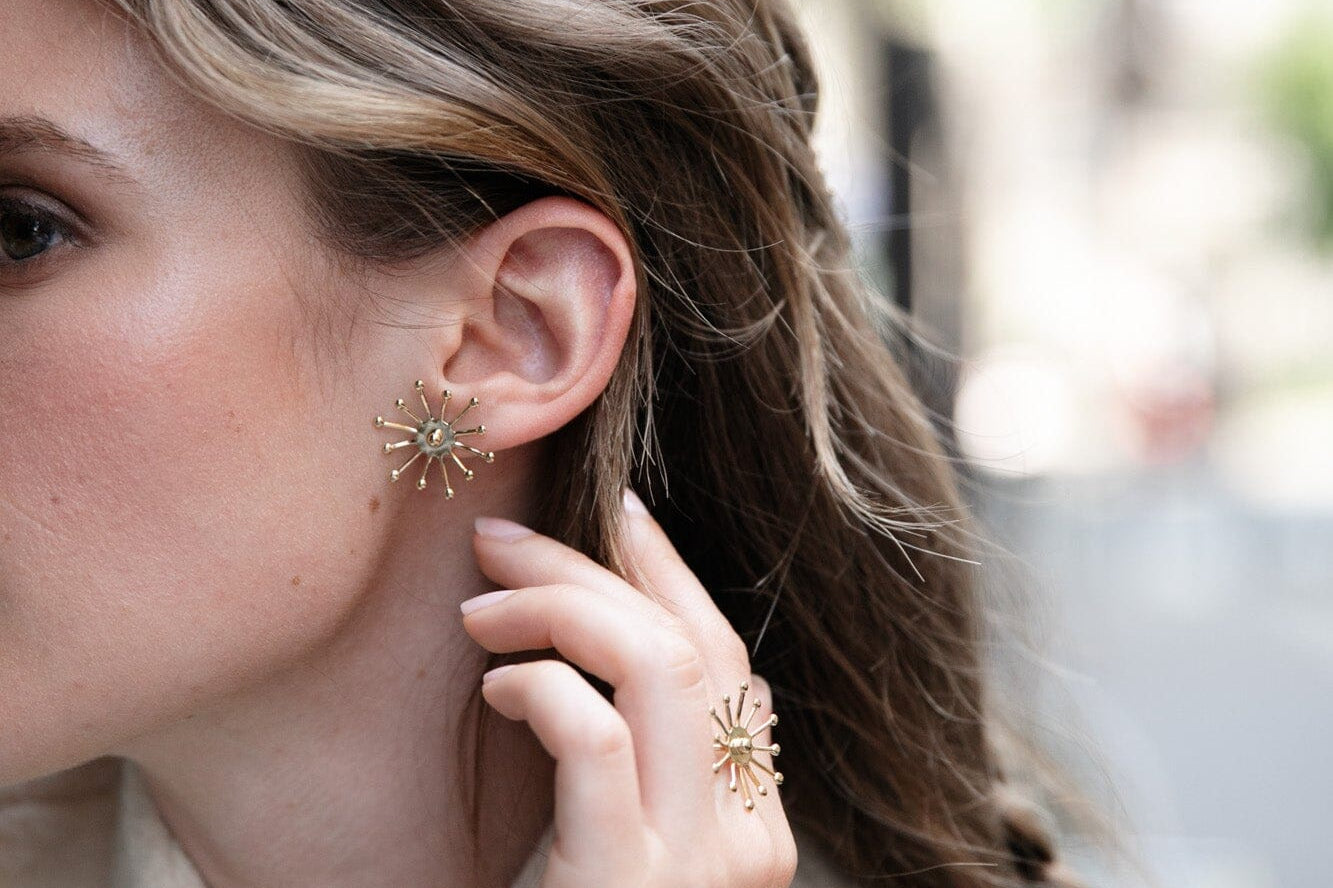 Maxi Boucles d'Oreilles Puces Rhéa Or Flocons Boucles d'Oreilles Monsieur Simone