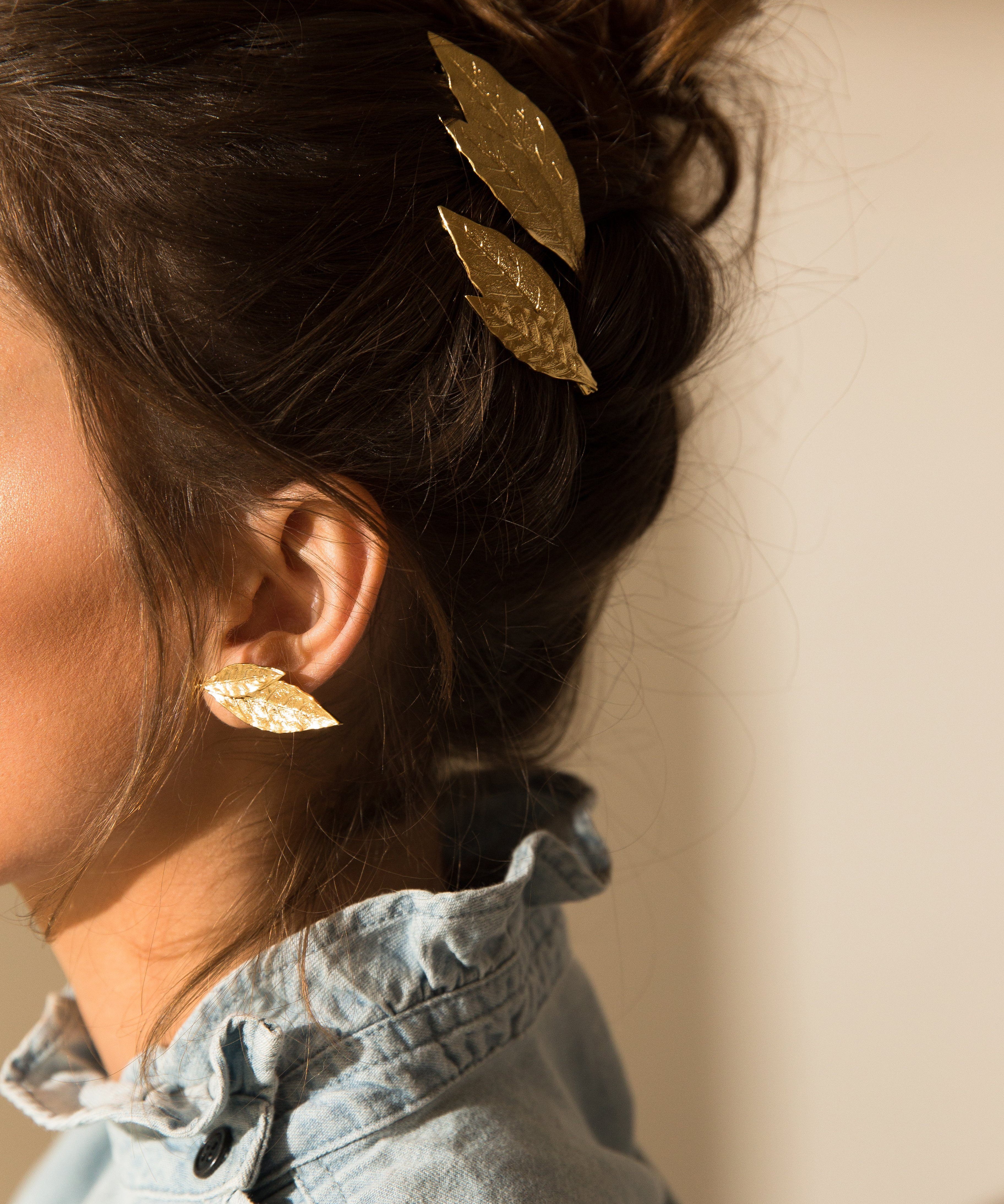 Maxi Boucles d'Oreilles Puces Thalie Or Feuilles Boucles d'Oreilles Monsieur Simone