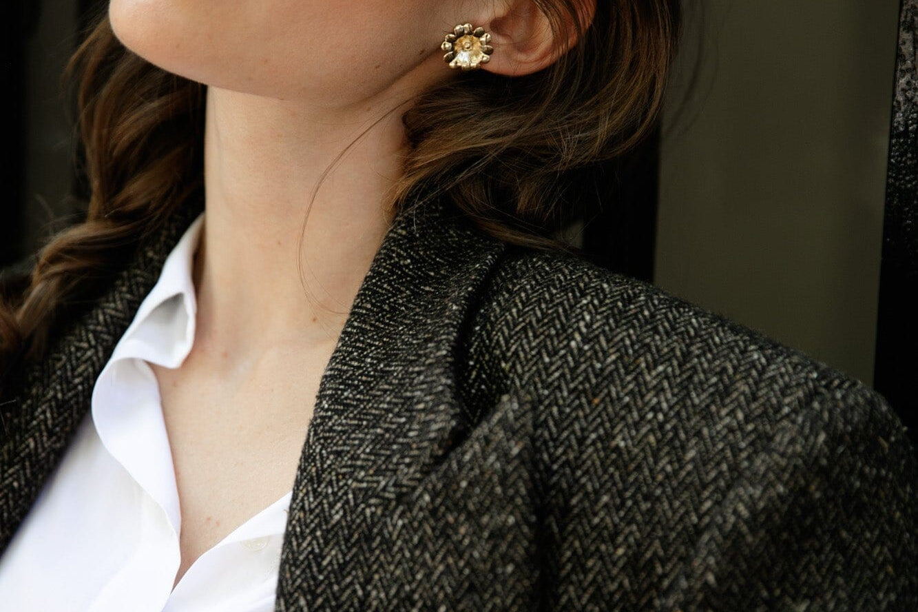 Maxi Boucles d'Oreilles Puces Théia Or Fleurs Boucles d'Oreilles Monsieur Simone