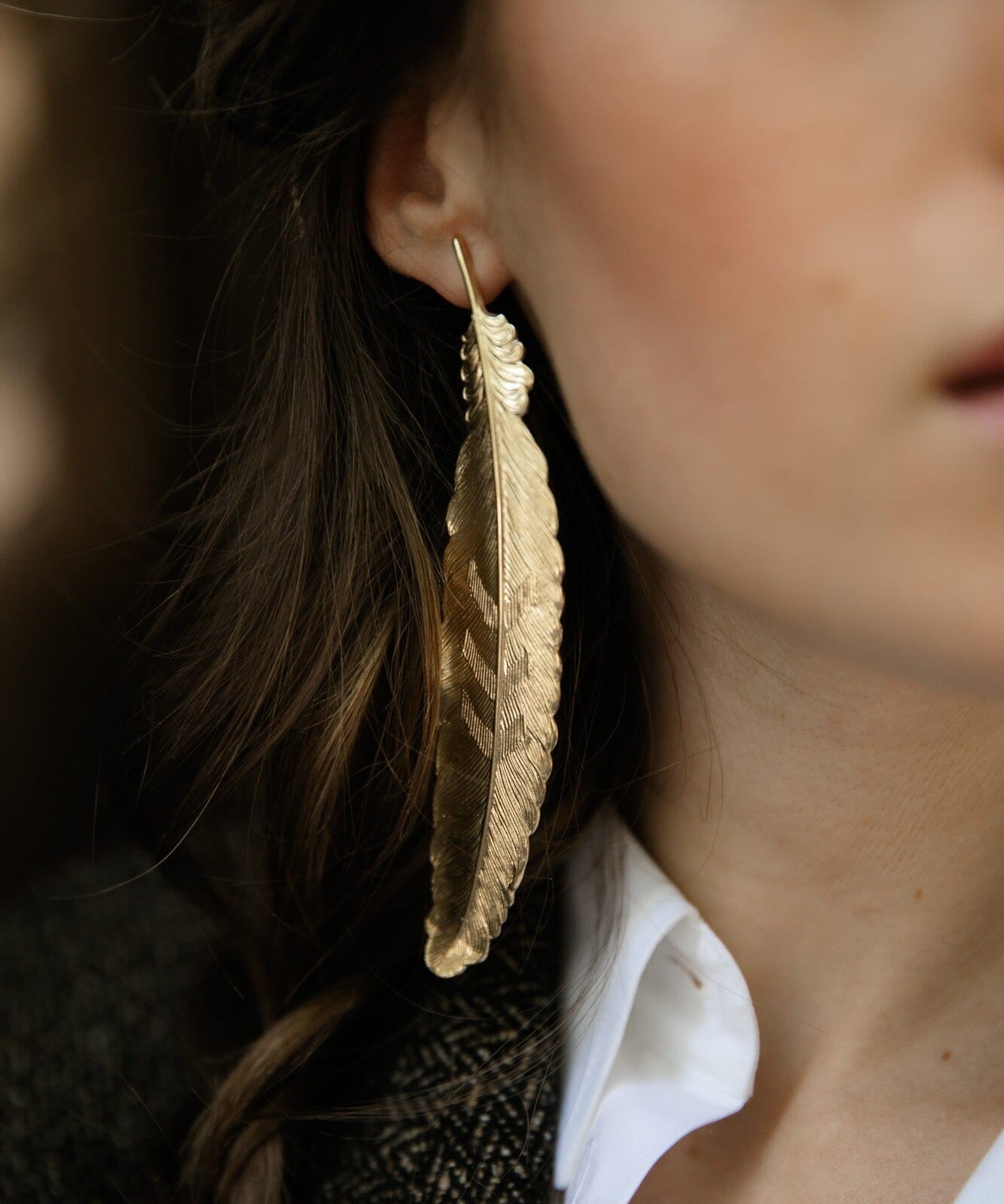 Maxi Mono Boucle d'Oreille Puce Phébé Argent Plume Boucles d'Oreilles Monsieur Simone