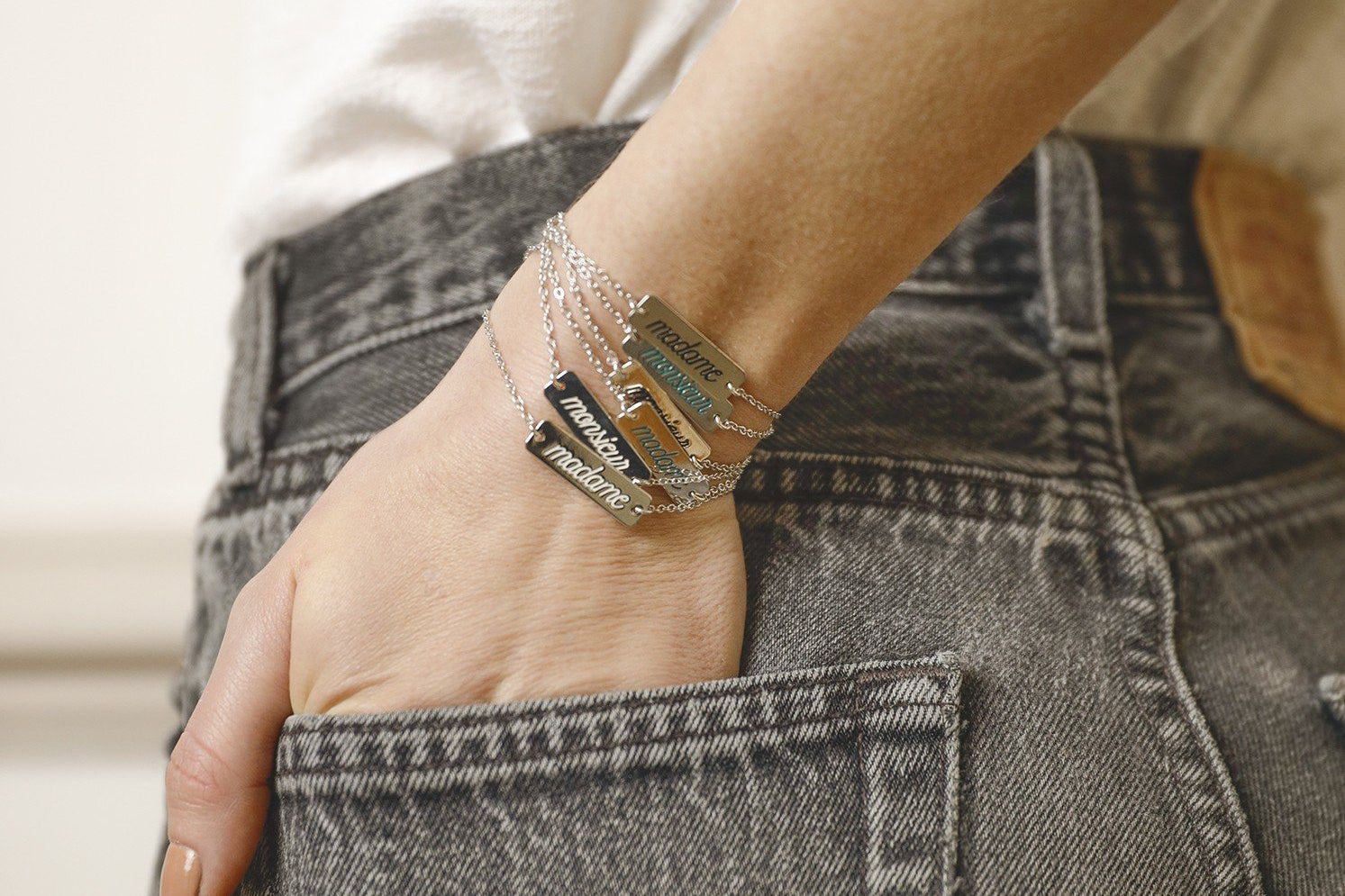 Mini Bracelet Gravé Madame Argent Orange Brûlé Bracelets Monsieur Simone