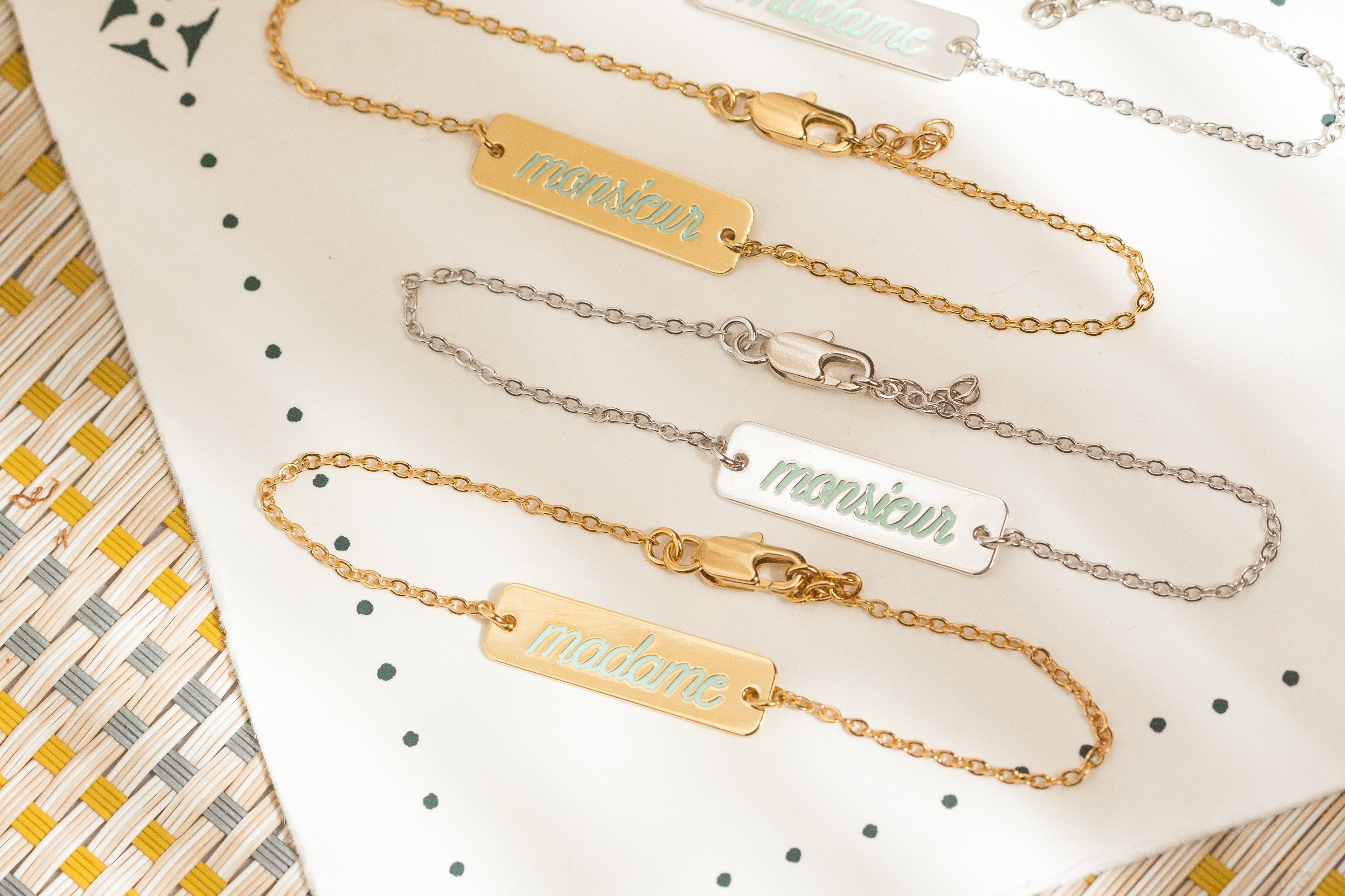 Mini Bracelet Gravé Madame Or Vert Jade Bracelets Monsieur Simone